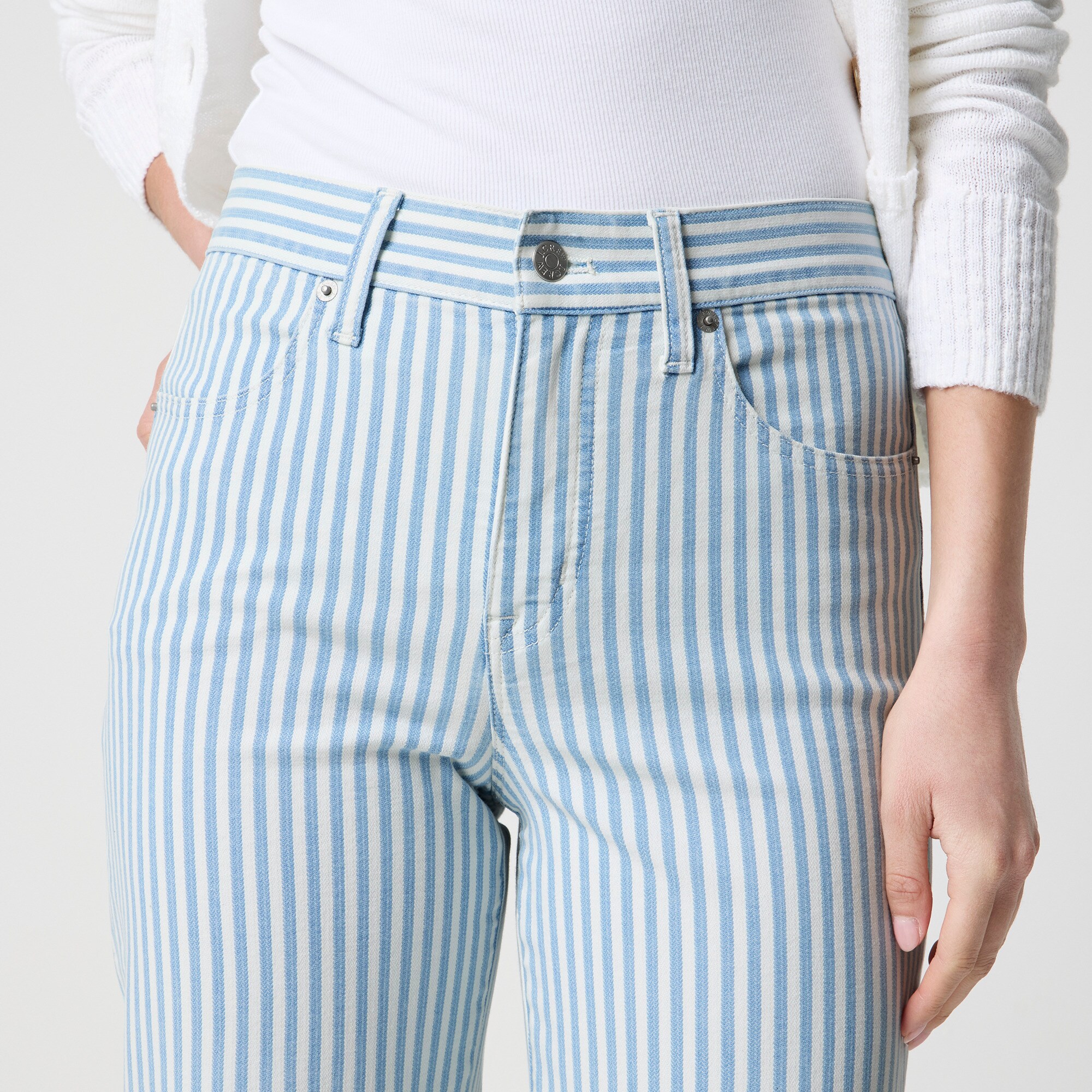 Striped wide-leg crop jean