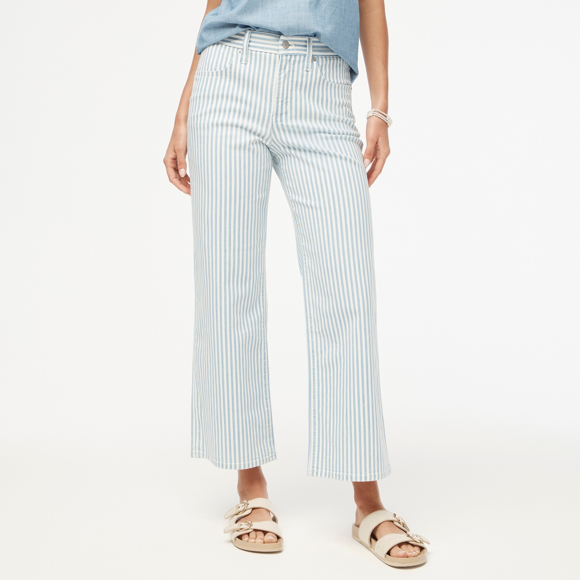 womens Striped wide-leg crop jean