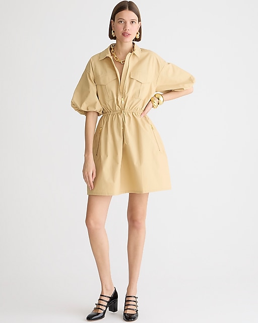 womens Puff-sleeve mini dress in cotton poplin