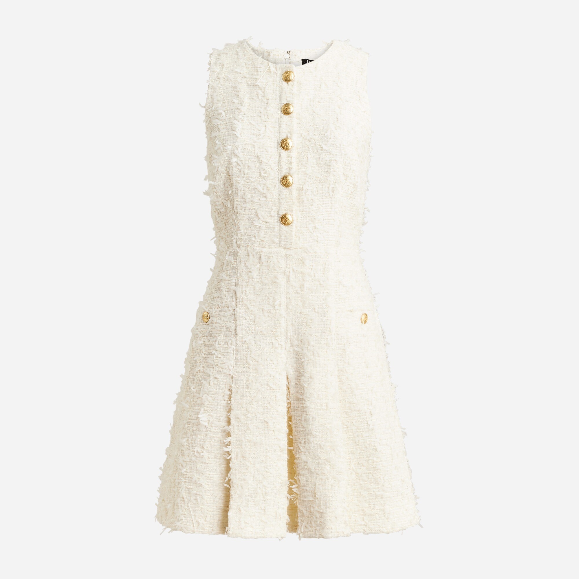 Pleated mini dress in textured tweed