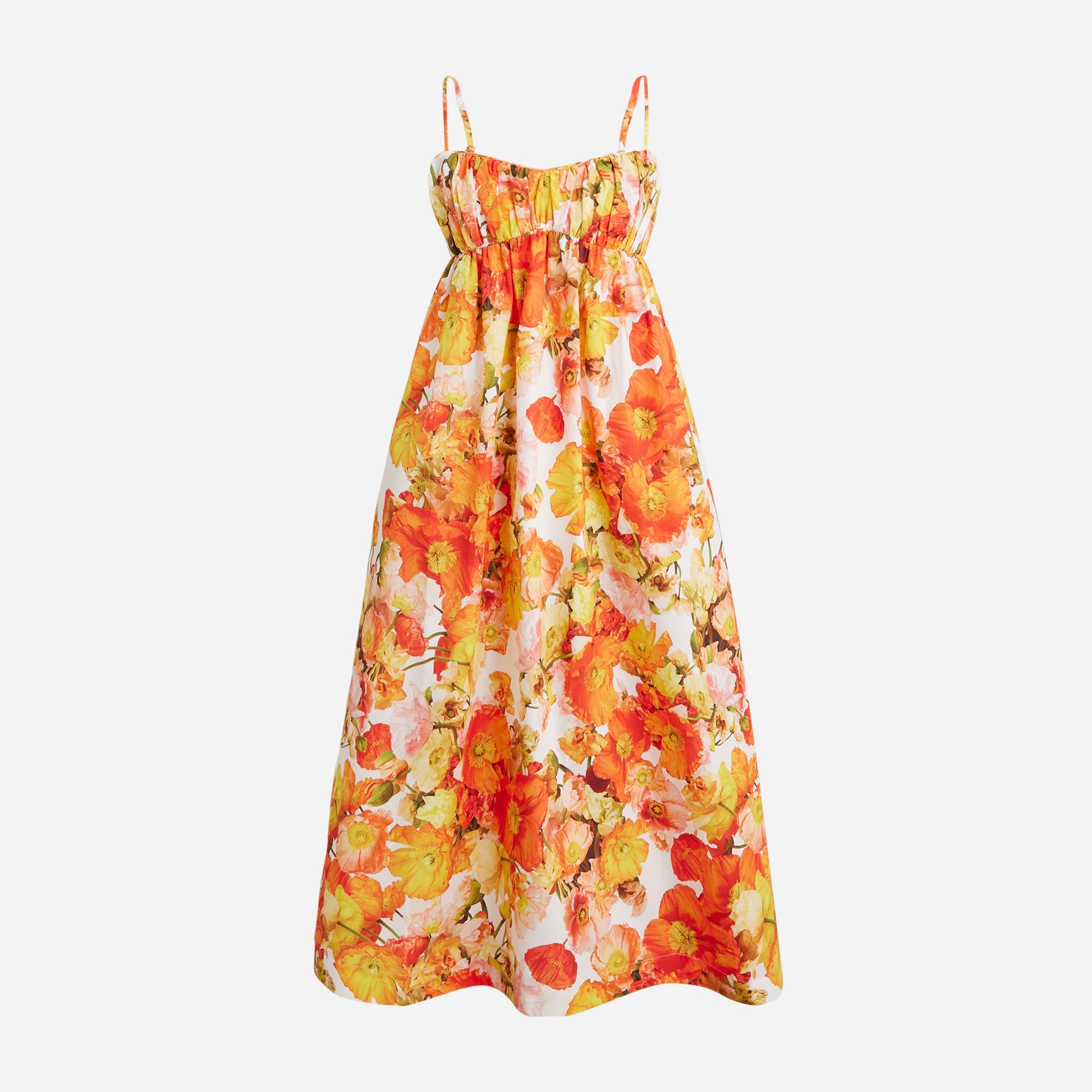  Empire-waist midi dress in floral cotton poplin