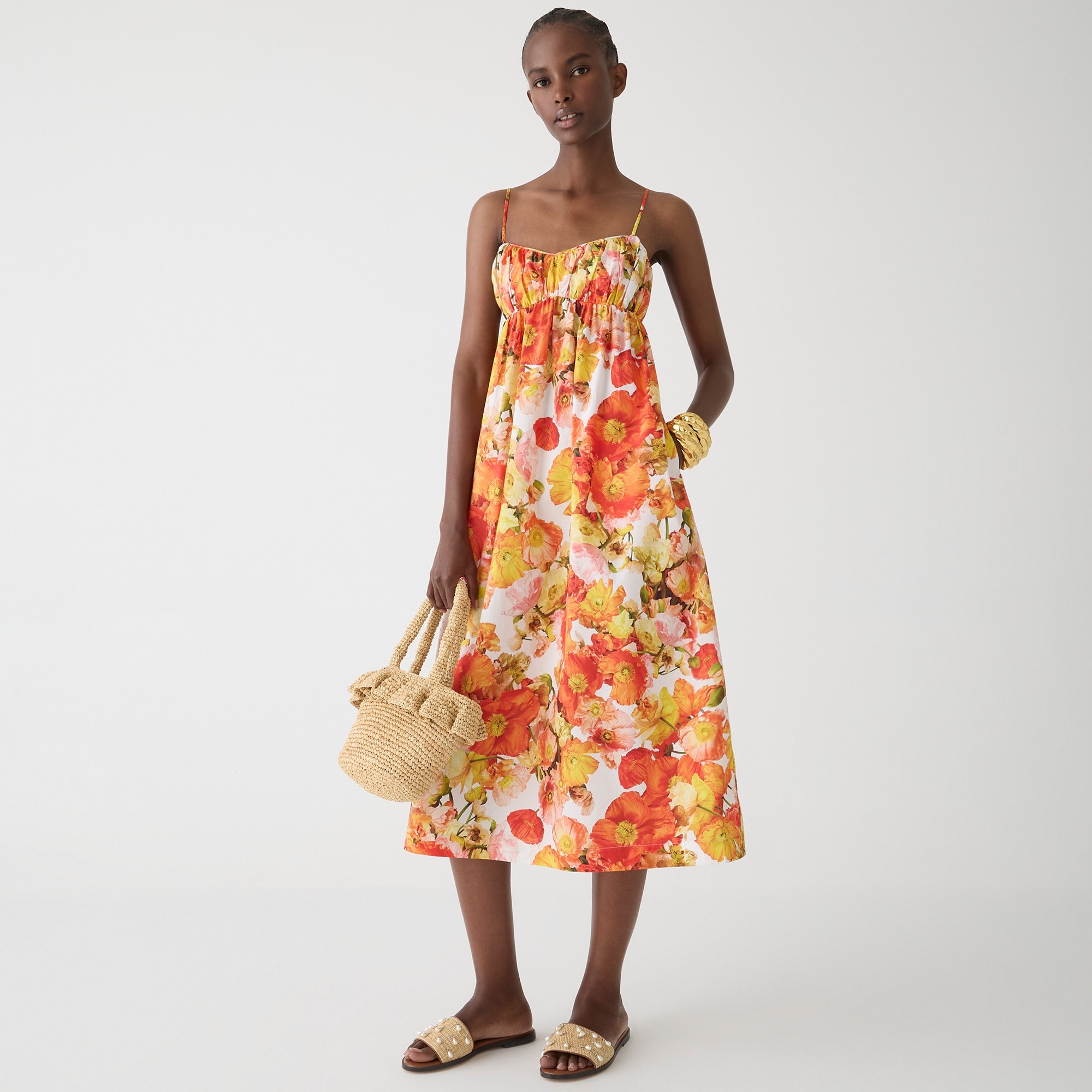 j.crew: empire-waist midi dress in floral cotton poplin for women