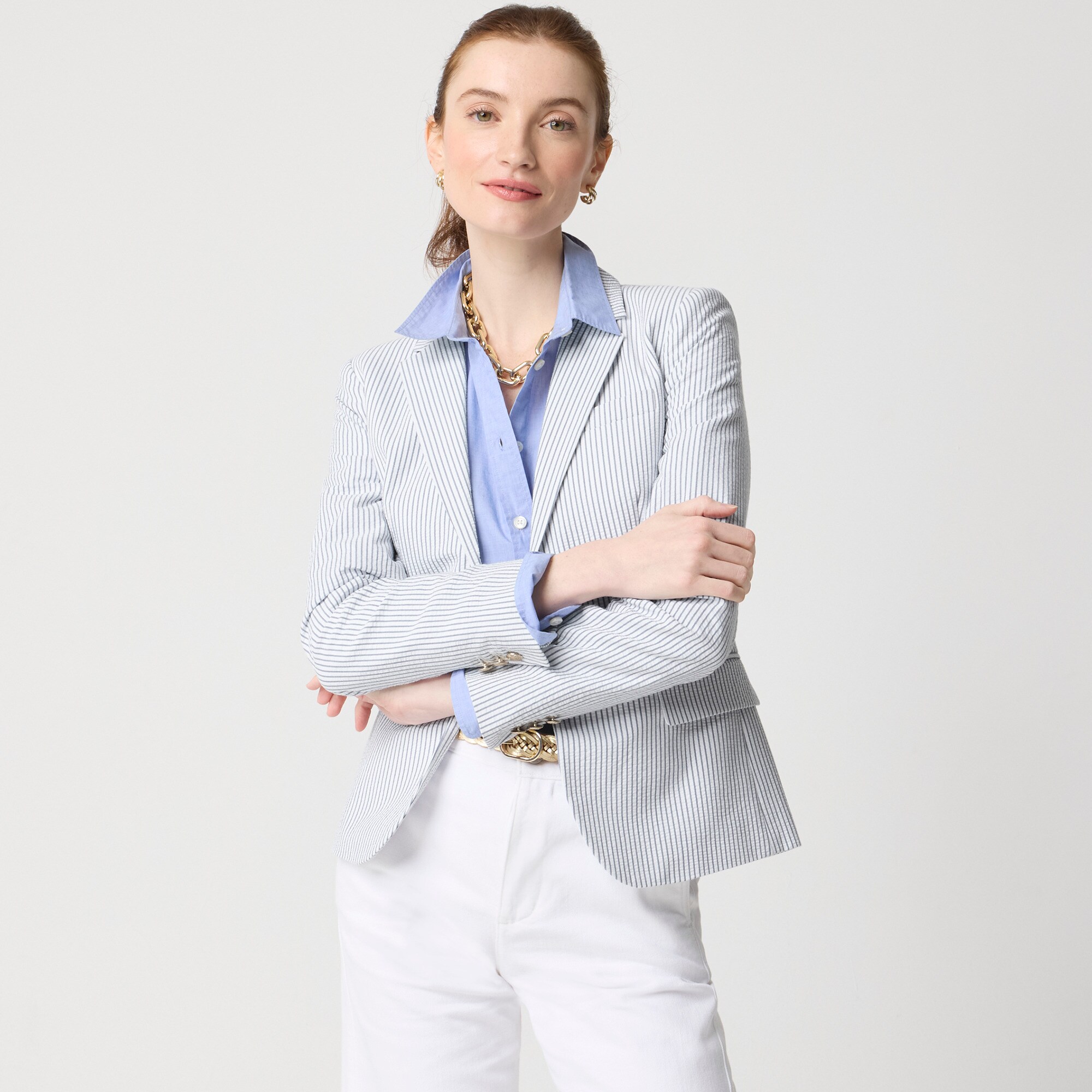 womens Petite seersucker schoolboy blazer