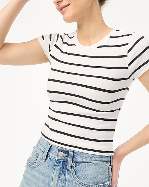 womens Striped cropped ribbed tee
