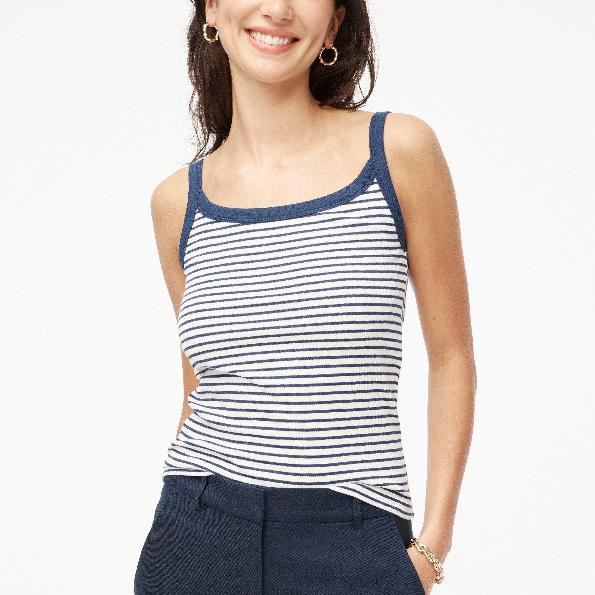 womens Slim striped strappy ribbed tank top