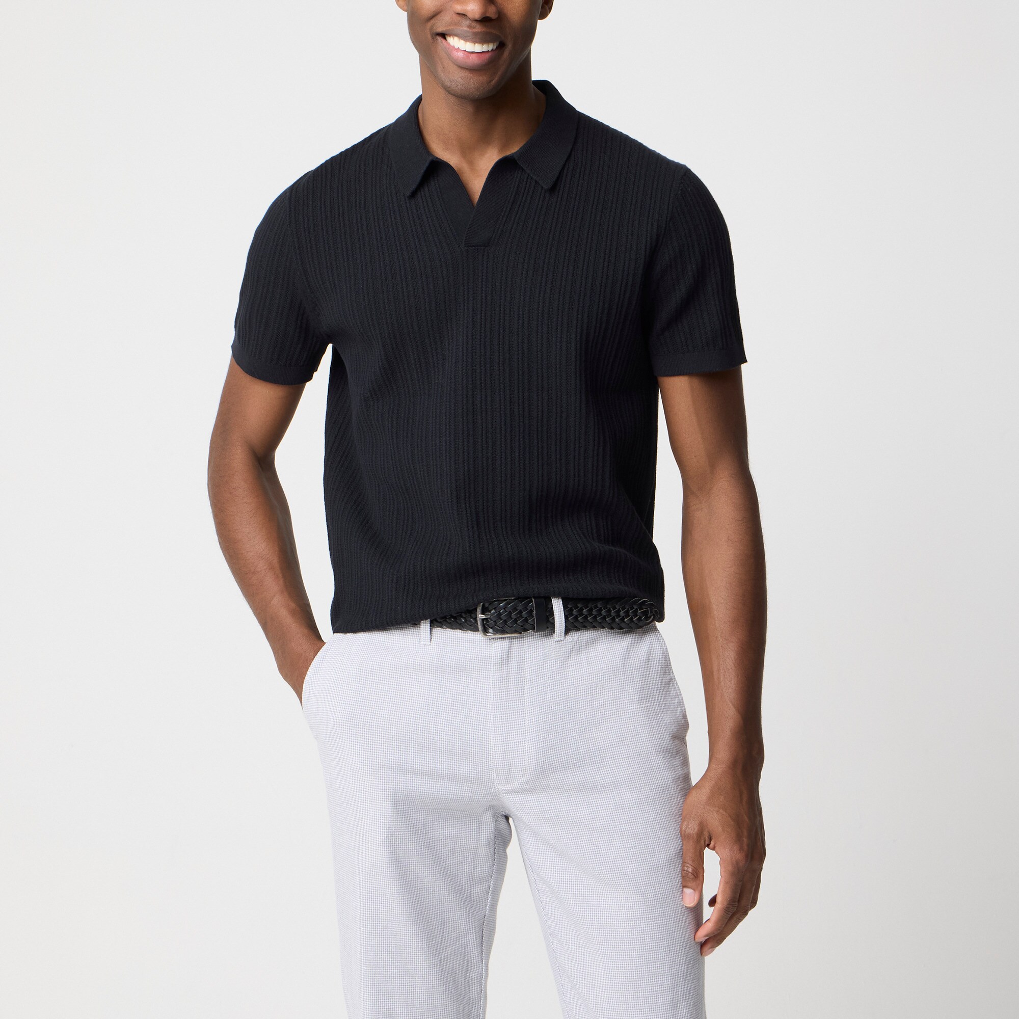 mens Textured Johnny-collar sweater polo