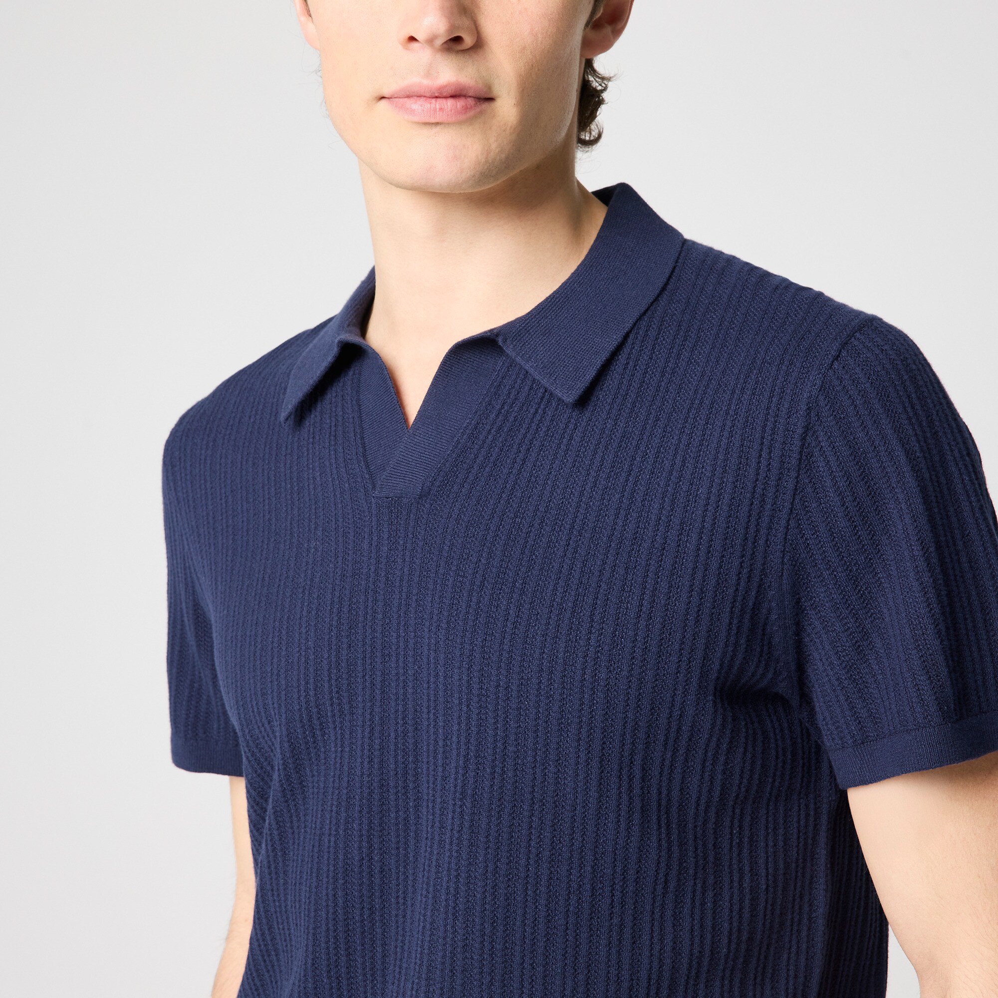 Textured Johnny-collar sweater polo