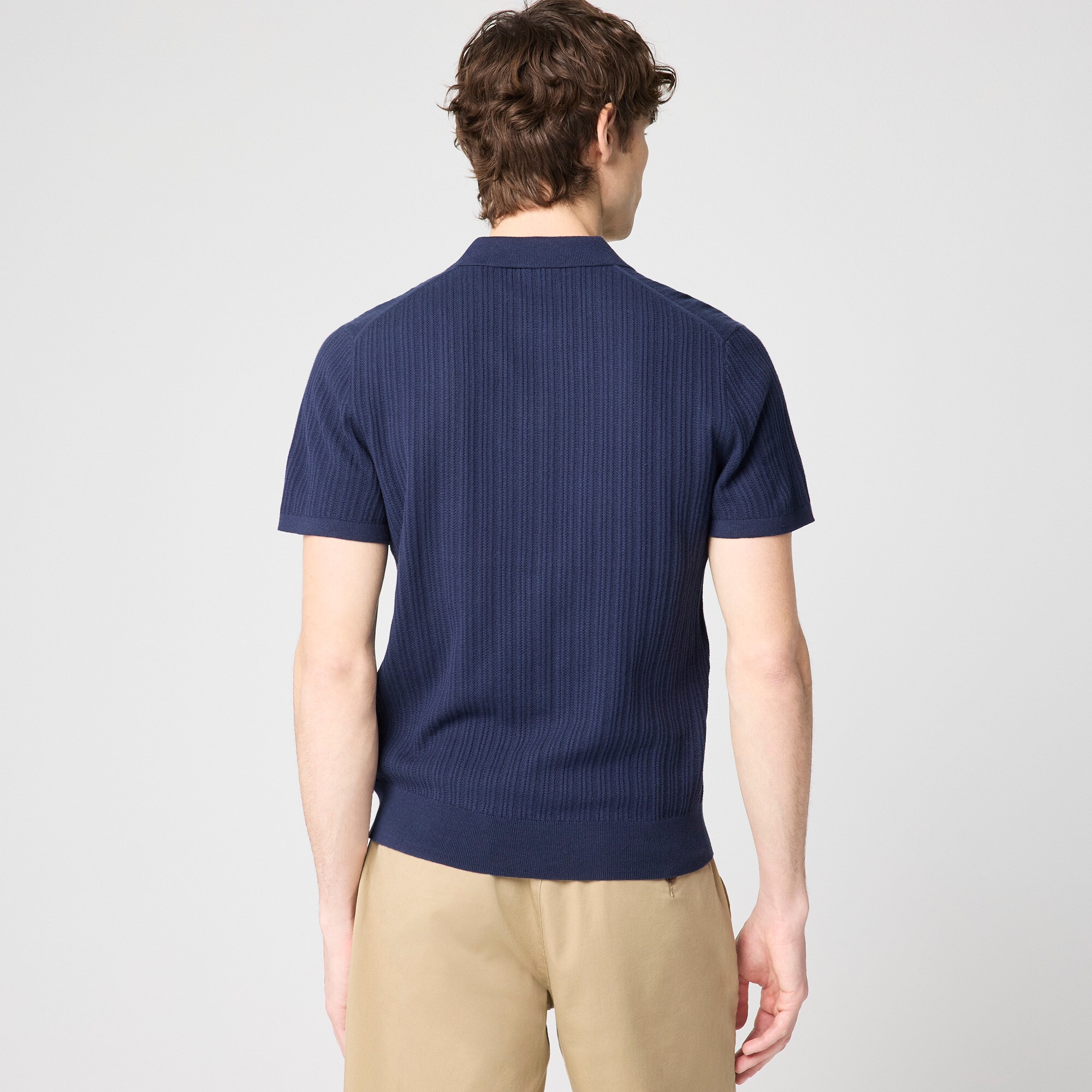 Textured Johnny-collar sweater polo