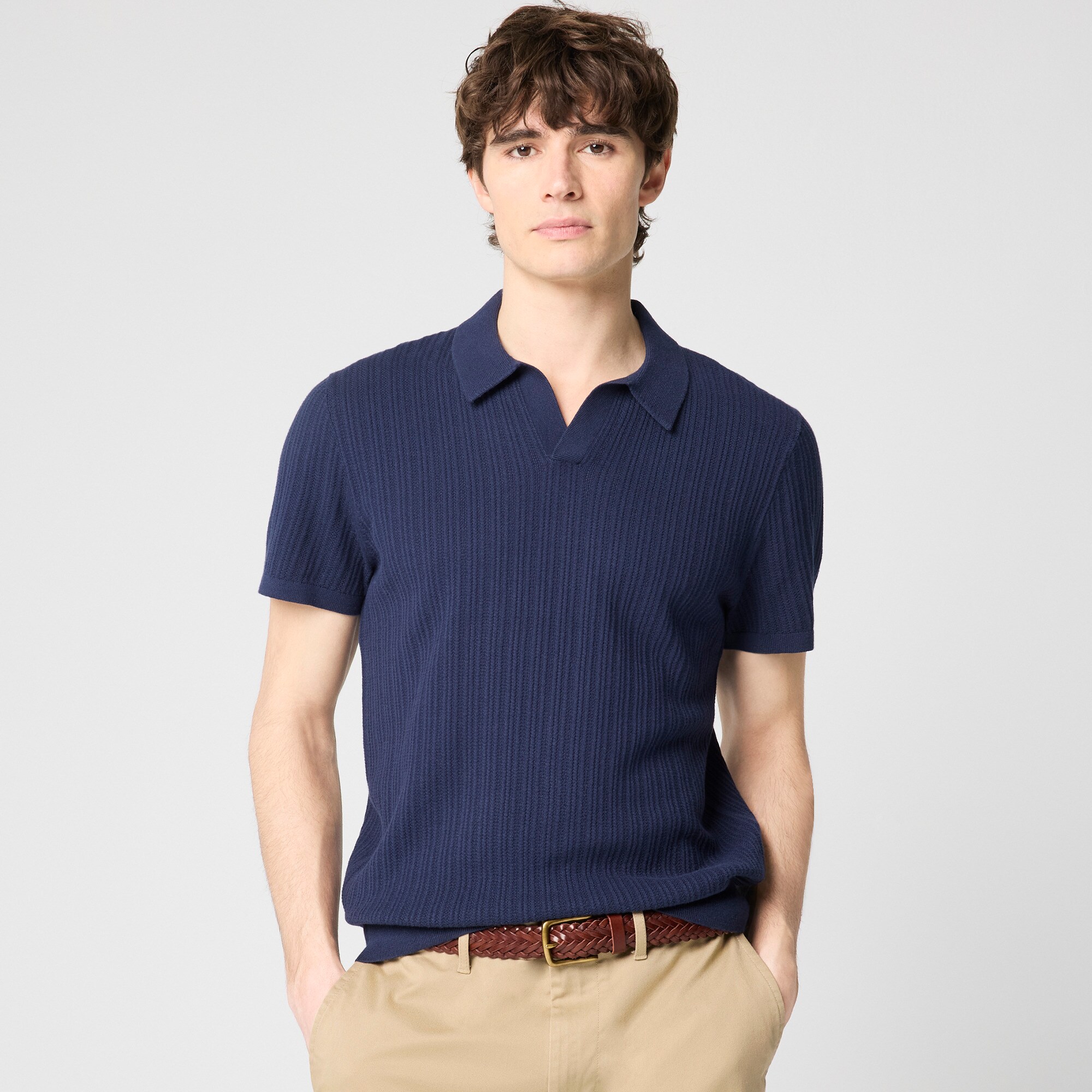 Textured Johnny-collar sweater polo