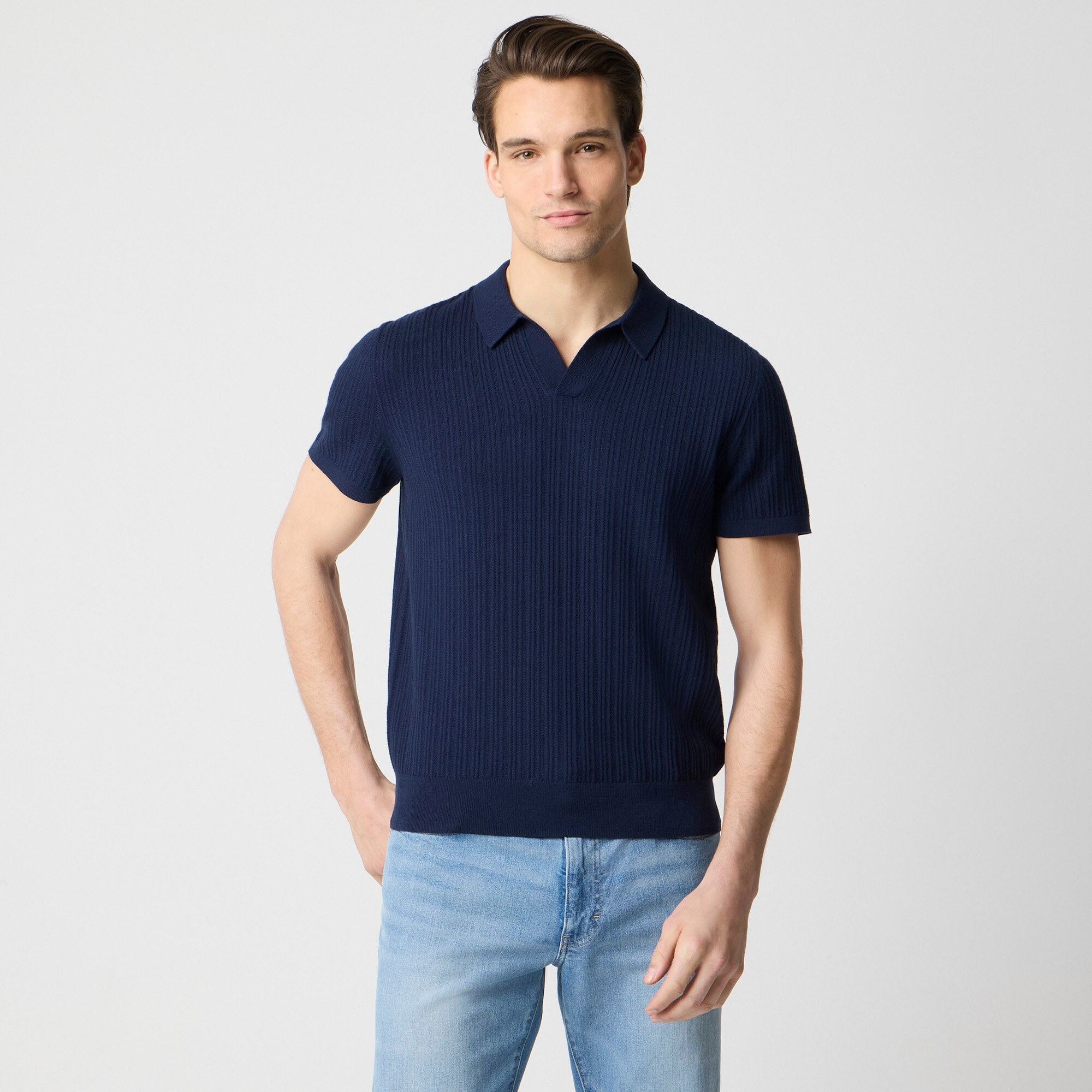 mens Textured Johnny-collar sweater polo