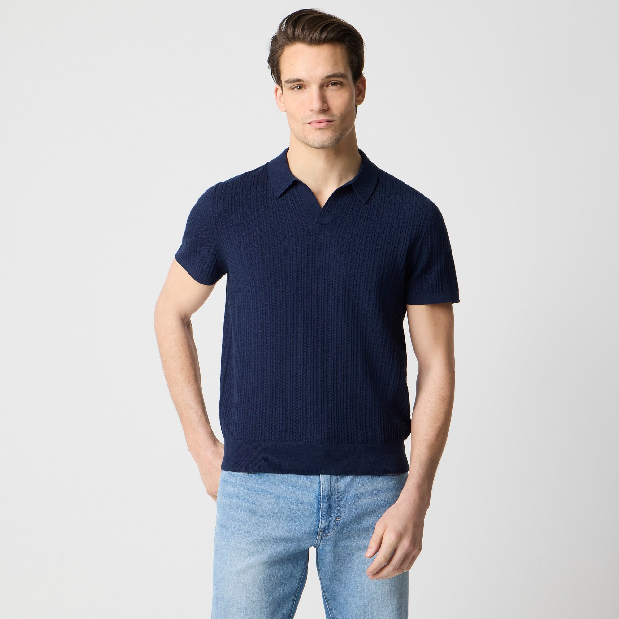  Textured johnny-collar polo shirt