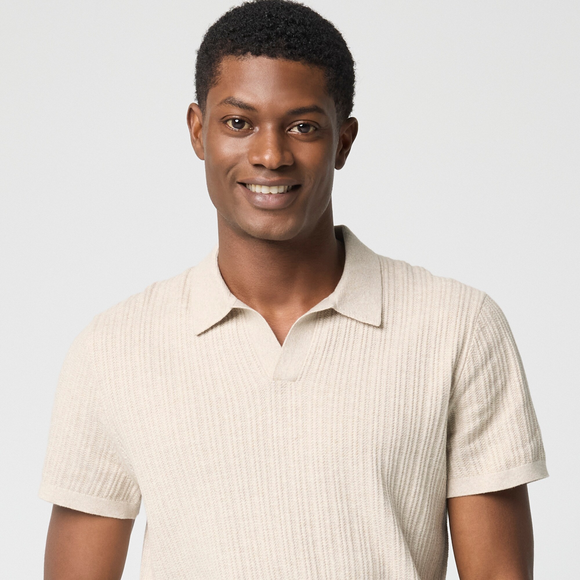 Textured Johnny-collar sweater polo