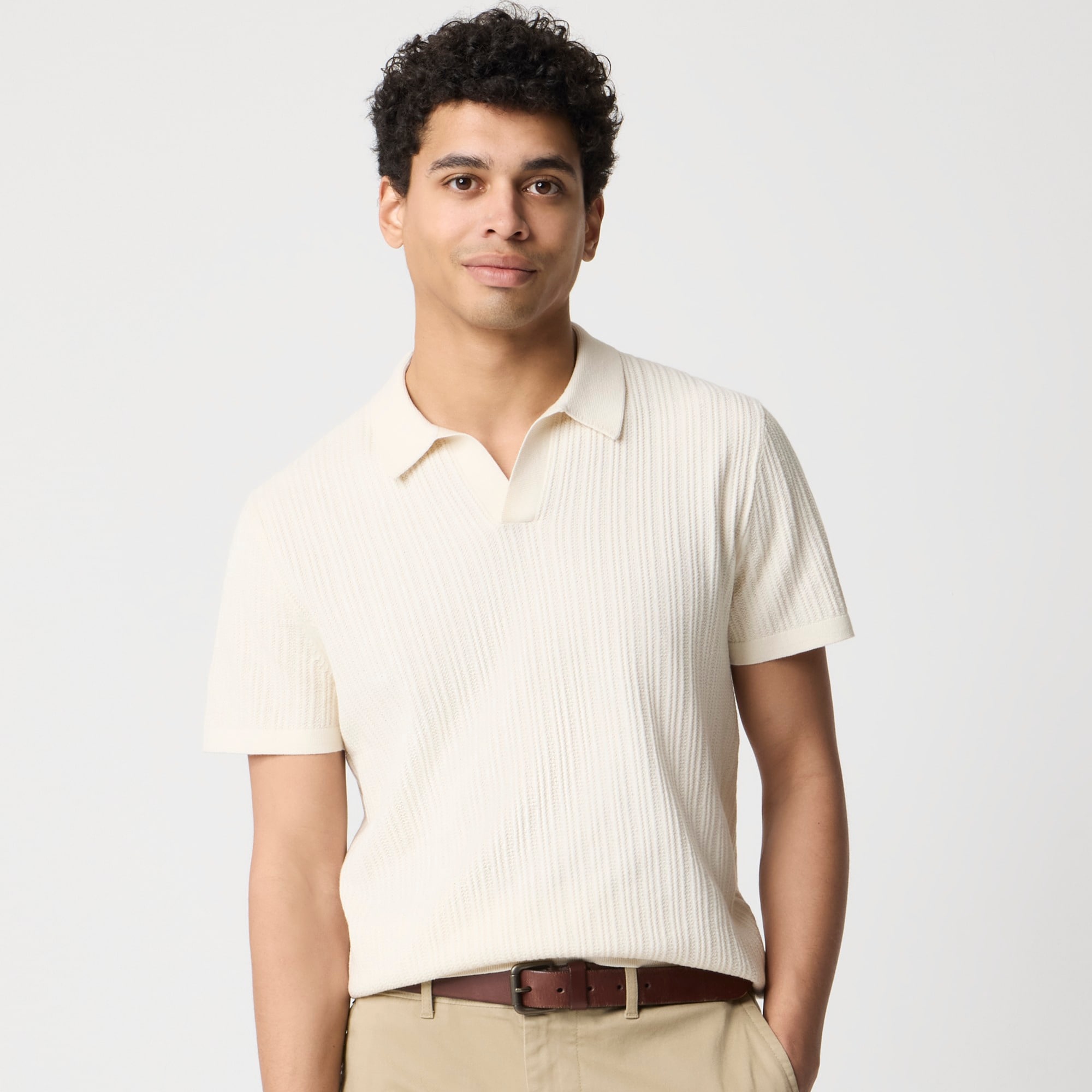 mens Textured Johnny-collar sweater polo