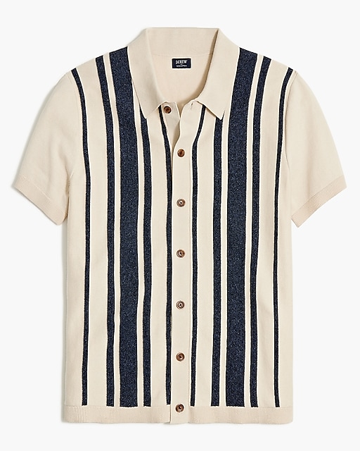 mens Striped button-front polo shirt