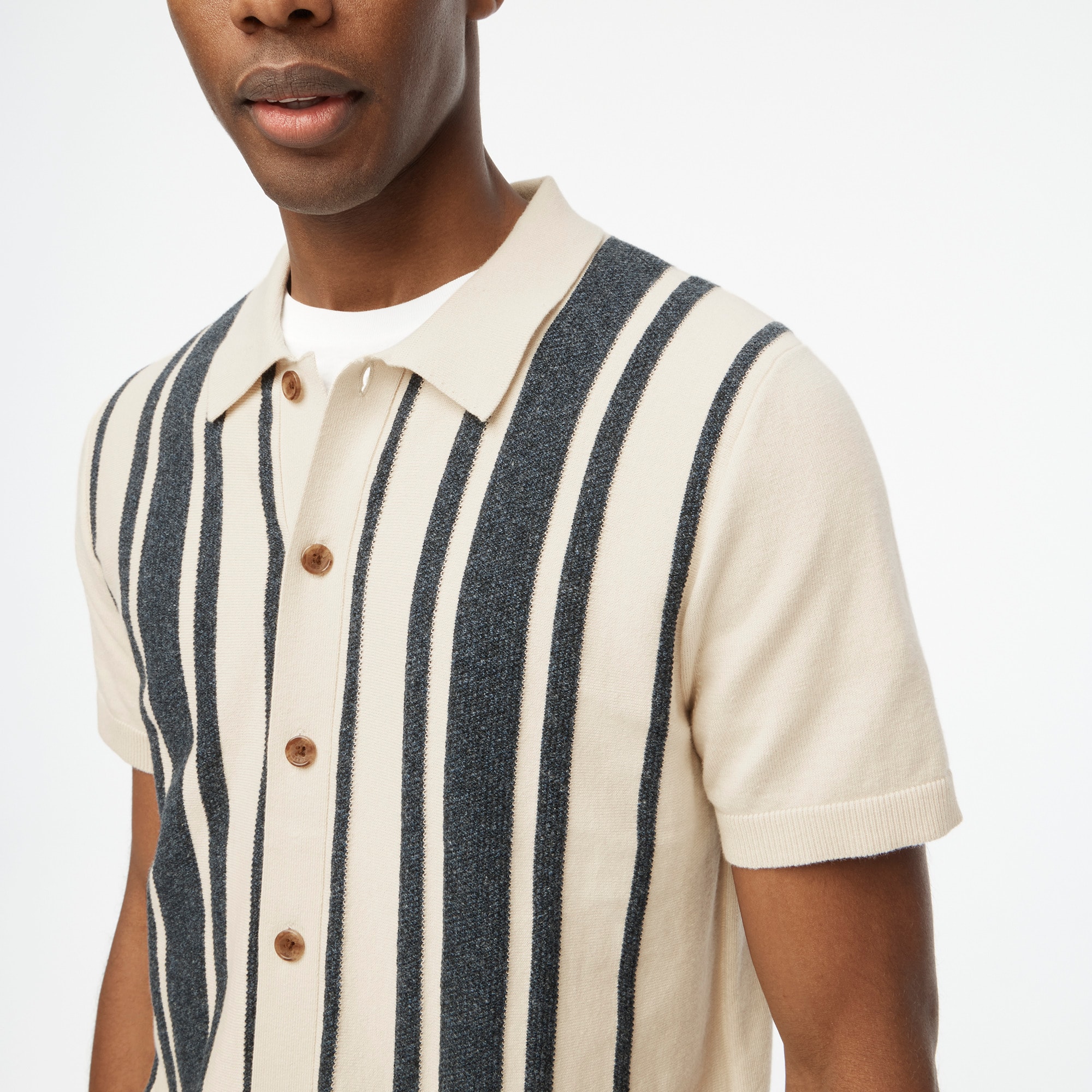 Striped button-front sweater-polo