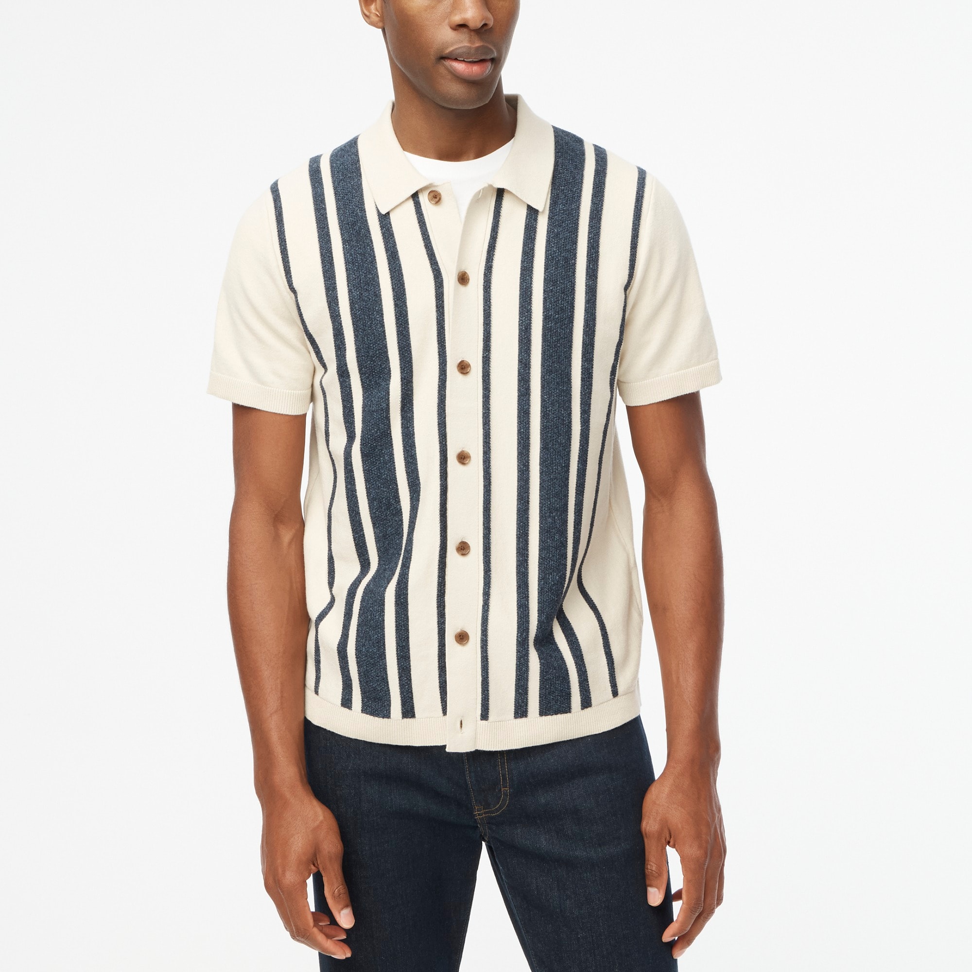 mens Striped button-front polo shirt