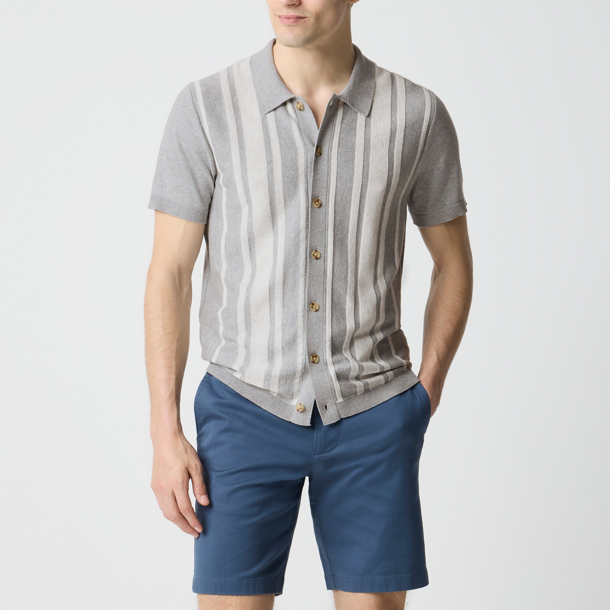 mens Striped button-front sweater-polo