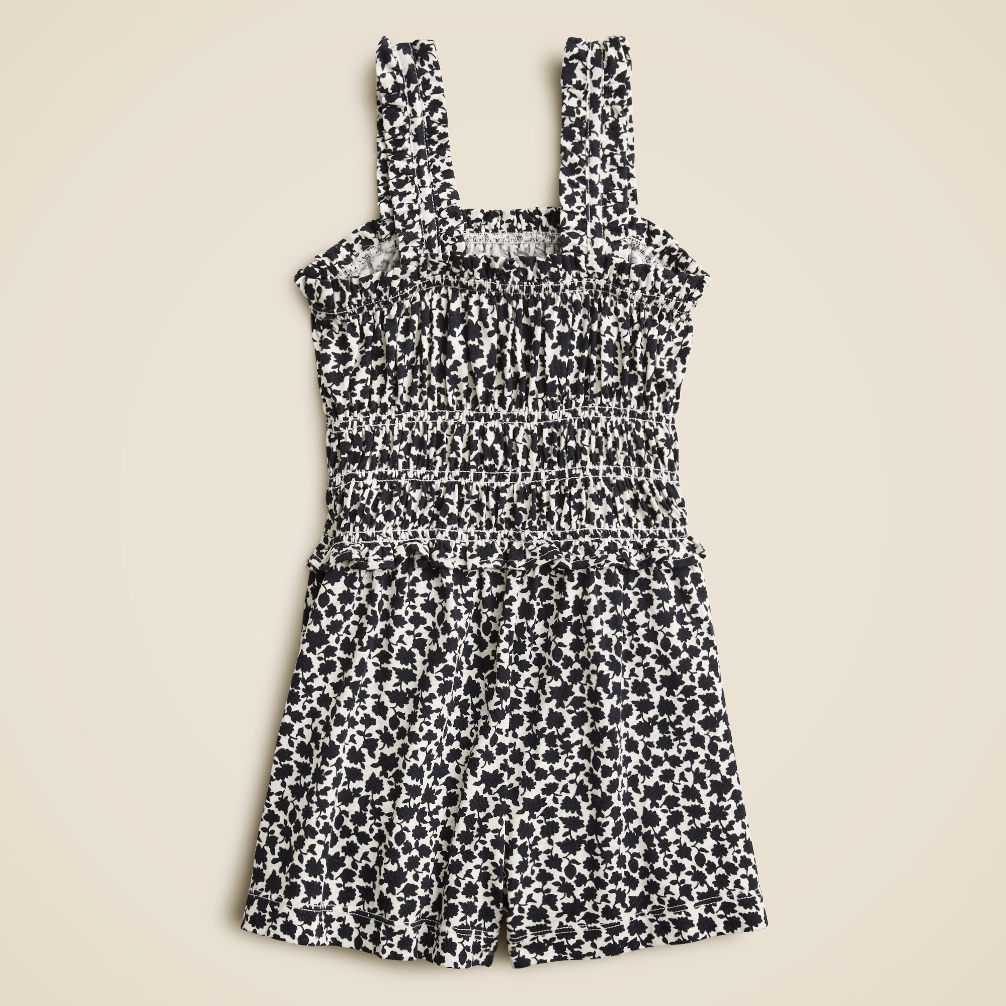Girls' smocked romper in slub cotton floral
