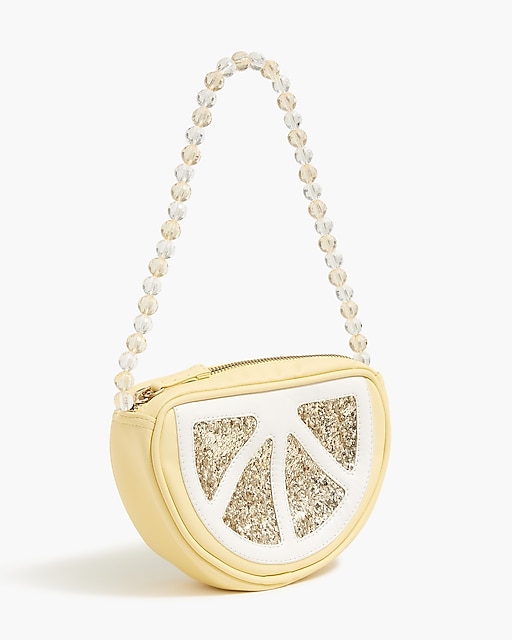  Girls' glitter lemon handbag with beaded strap