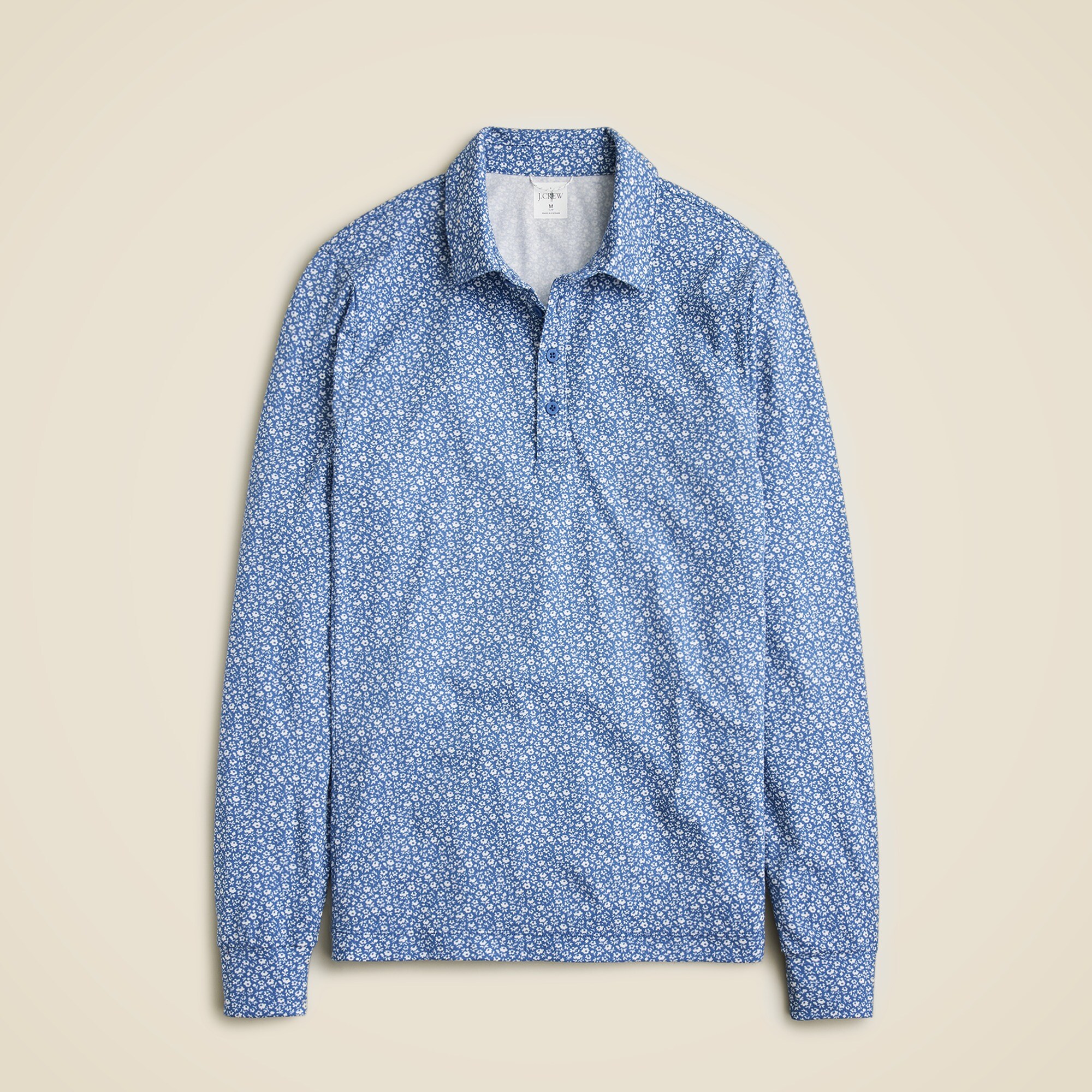 Long-sleeve performance polo shirt with COOLMAX® technology in print
