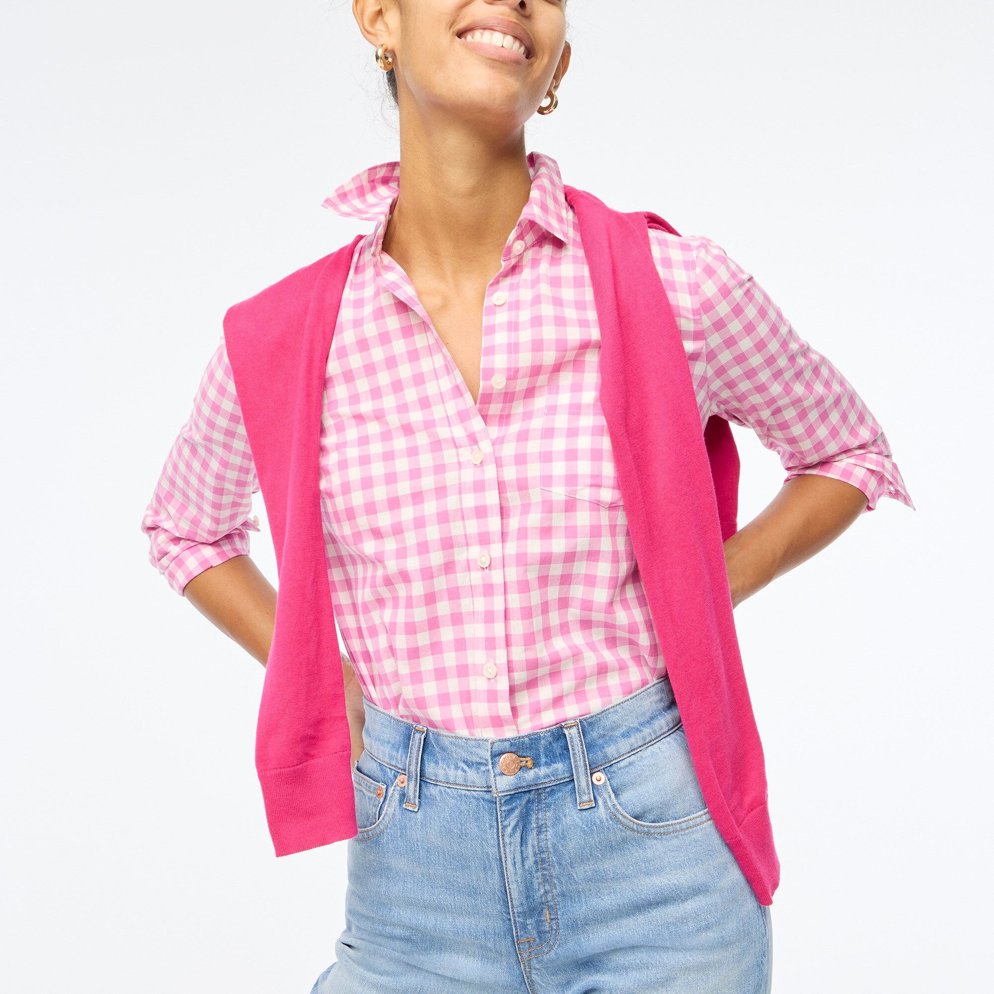 womens Petite gingham lightweight cotton shirt in signature fit