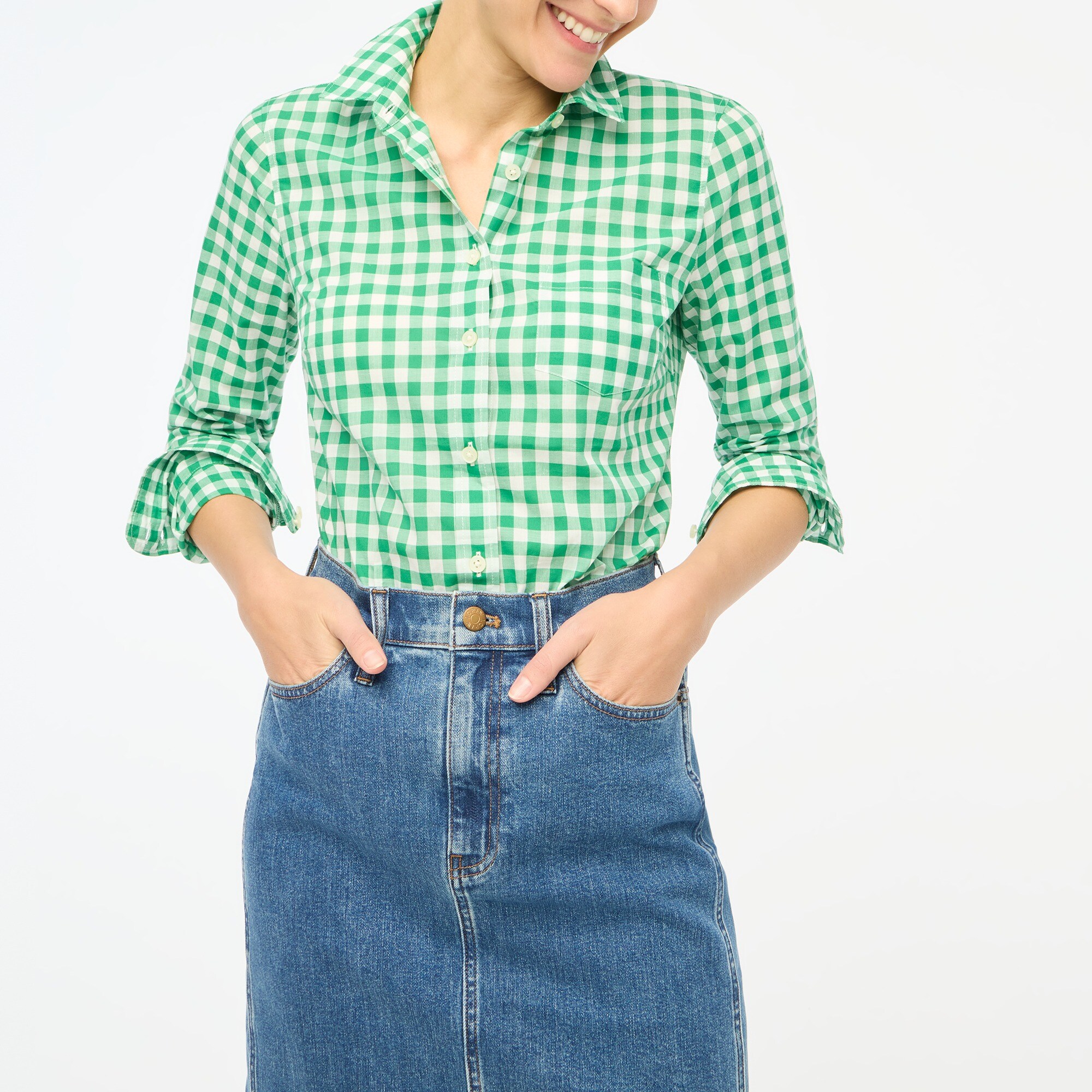 Gingham lightweight cotton shirt in signature fit