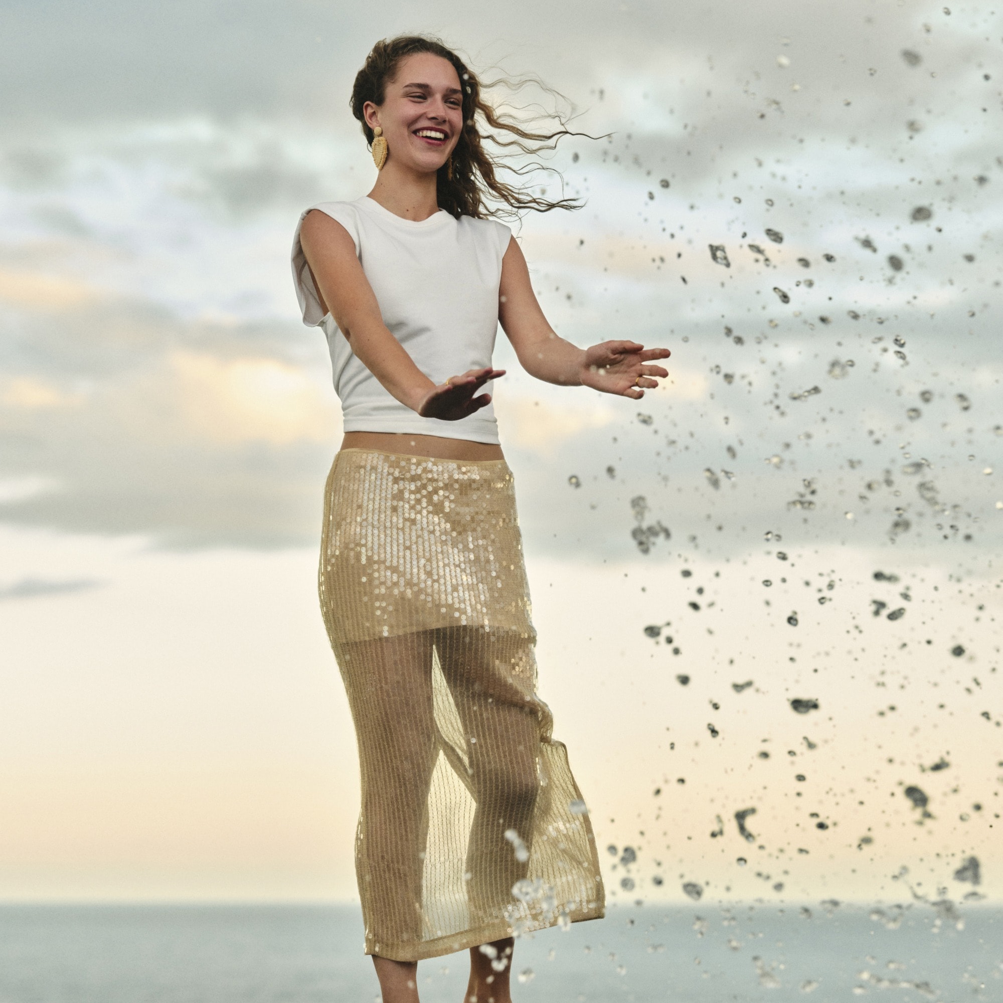 Collection layered sequin midi skirt