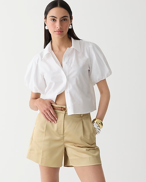 womens Gamine puff-sleeve shirt in cotton poplin