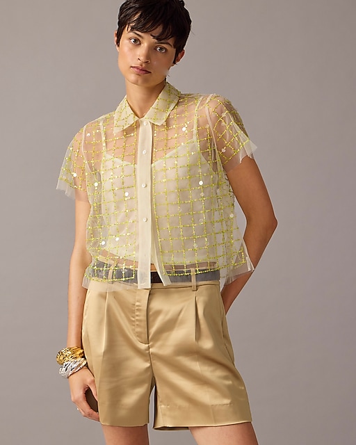 womens Collection cropped gamine shirt with patterned sequins