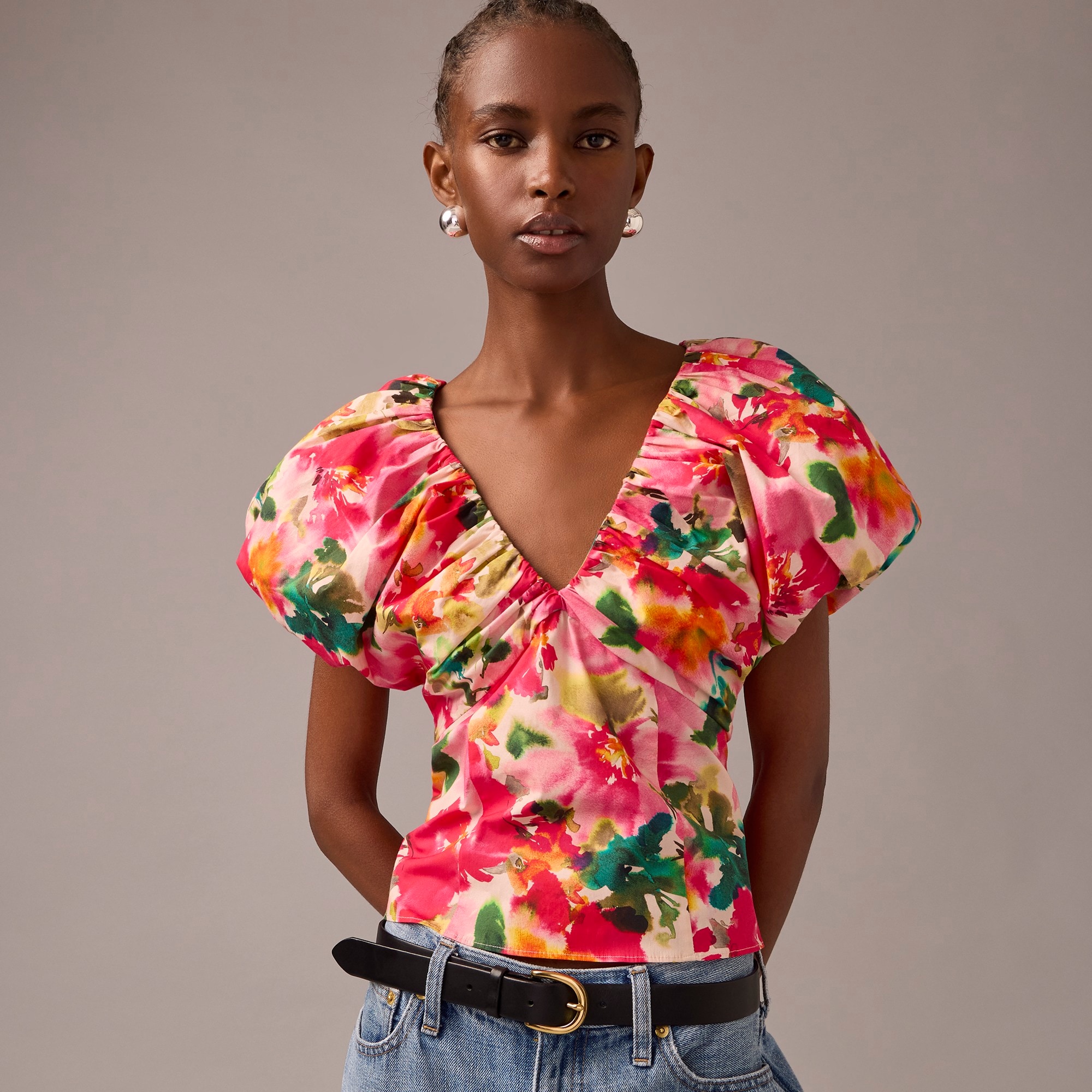 womens Cecily top in floral stretch cotton poplin blend