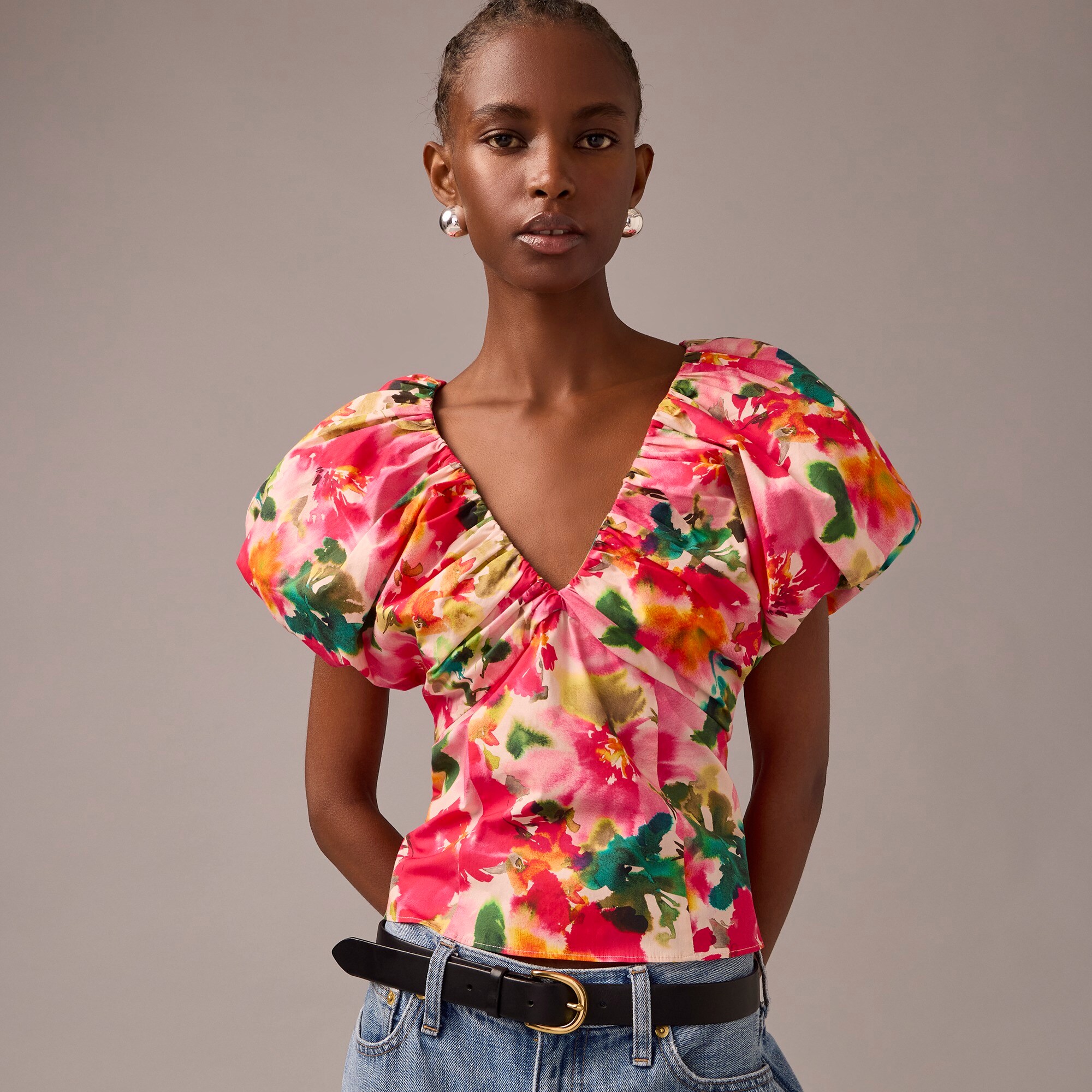  Cecily top in floral stretch cotton poplin blend