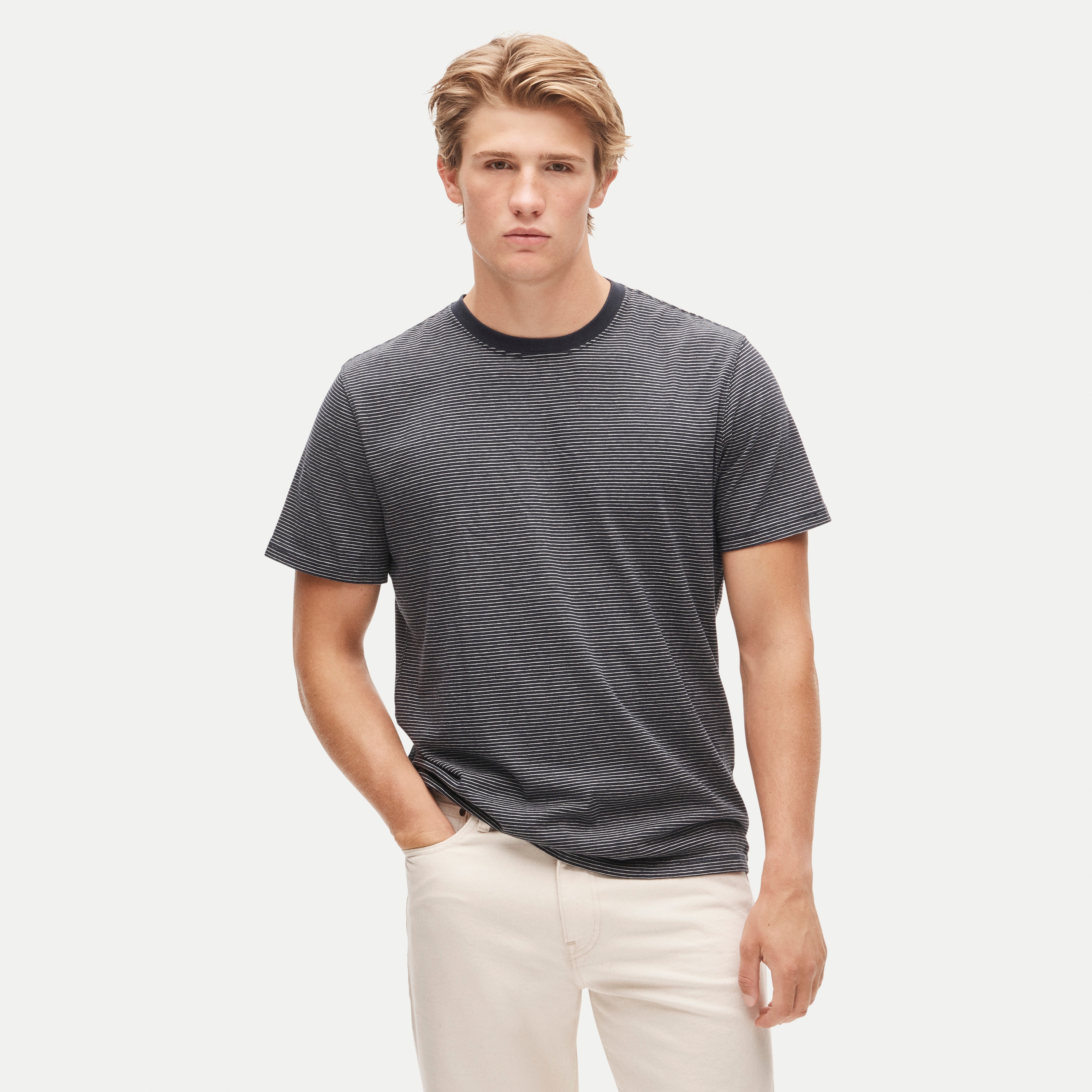 Vintage-wash cotton T-shirt in stripe