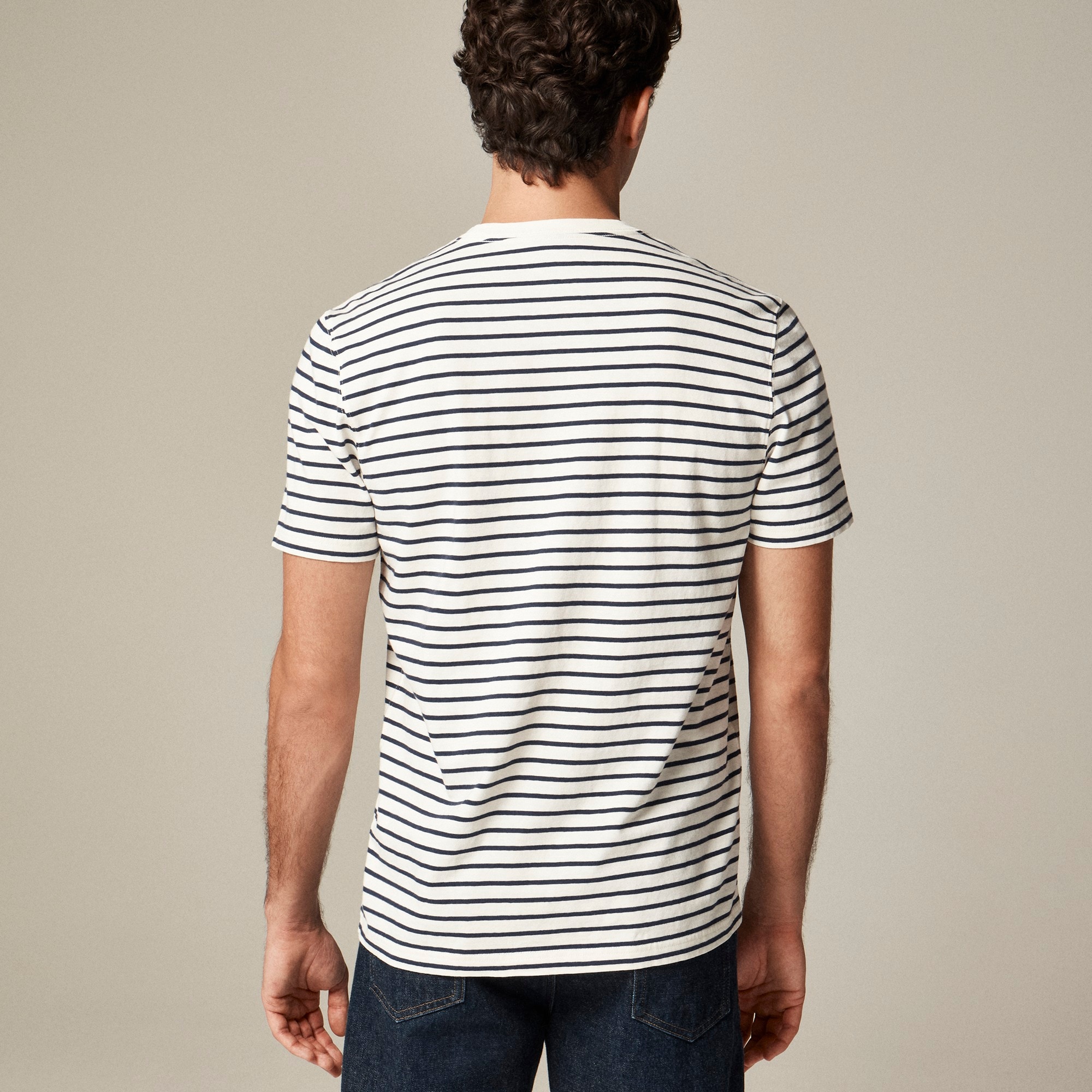 【Paragraph】25SS★ No.72 WASHED STRIPE T SHIRT Men's Classic T-shirt in Navy/White English Stripe | Sunspel