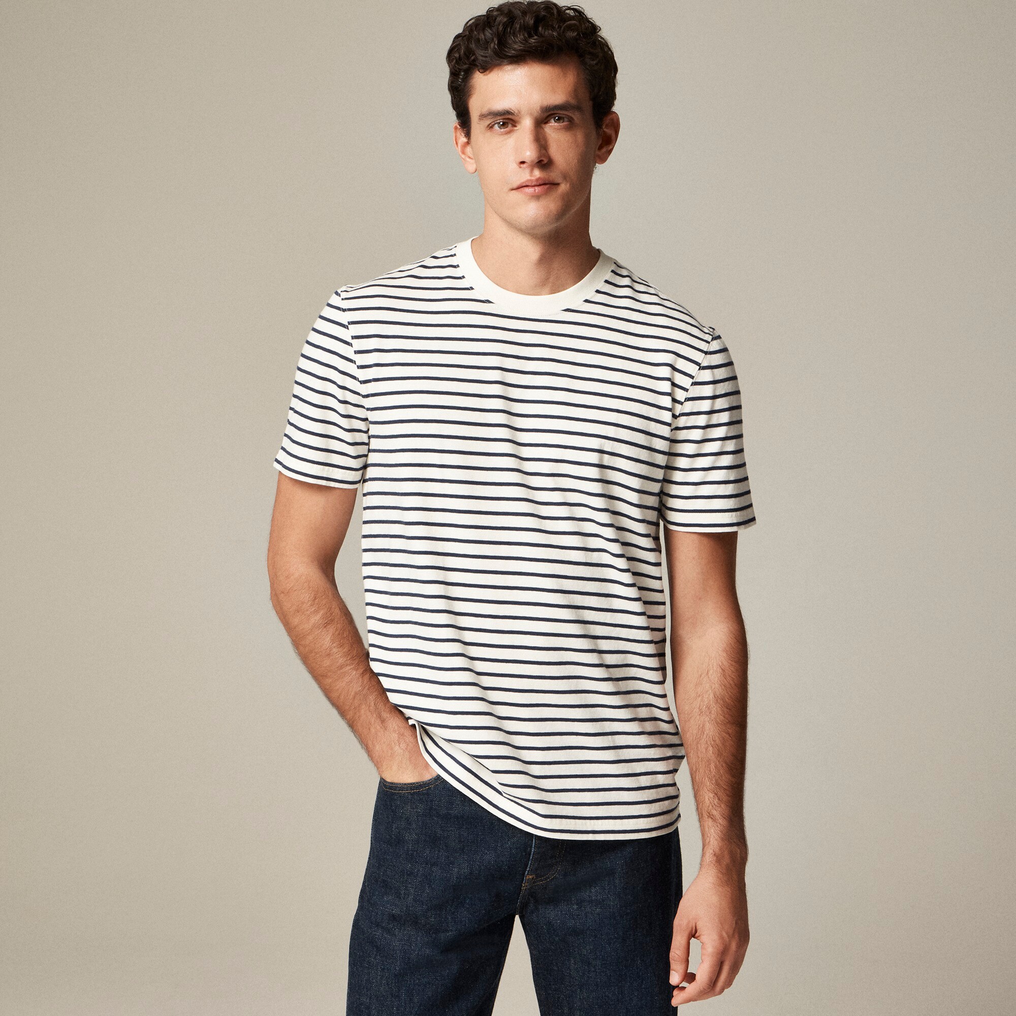 mens Vintage-wash cotton T-shirt in stripe