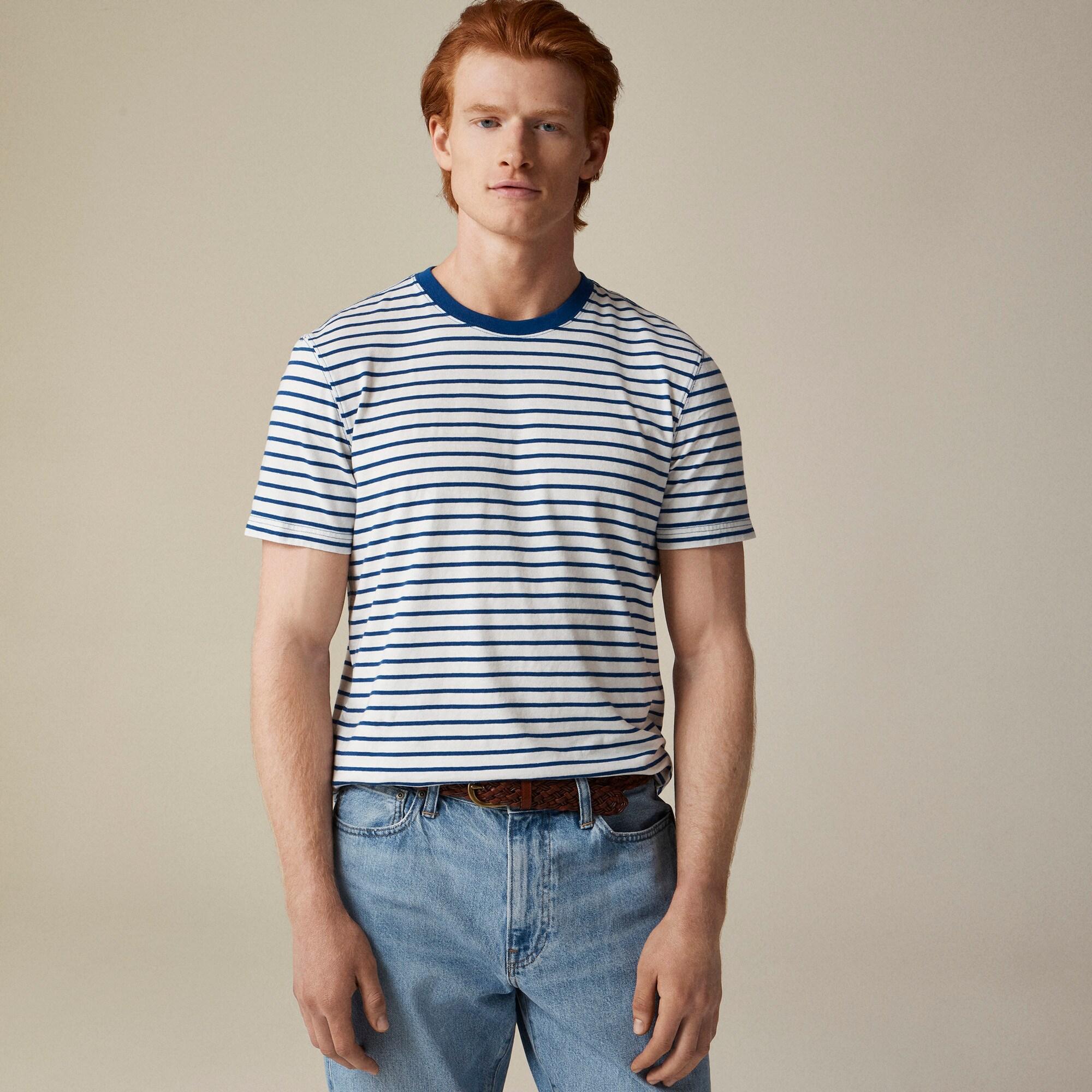 mens Vintage-wash cotton T-shirt in stripe