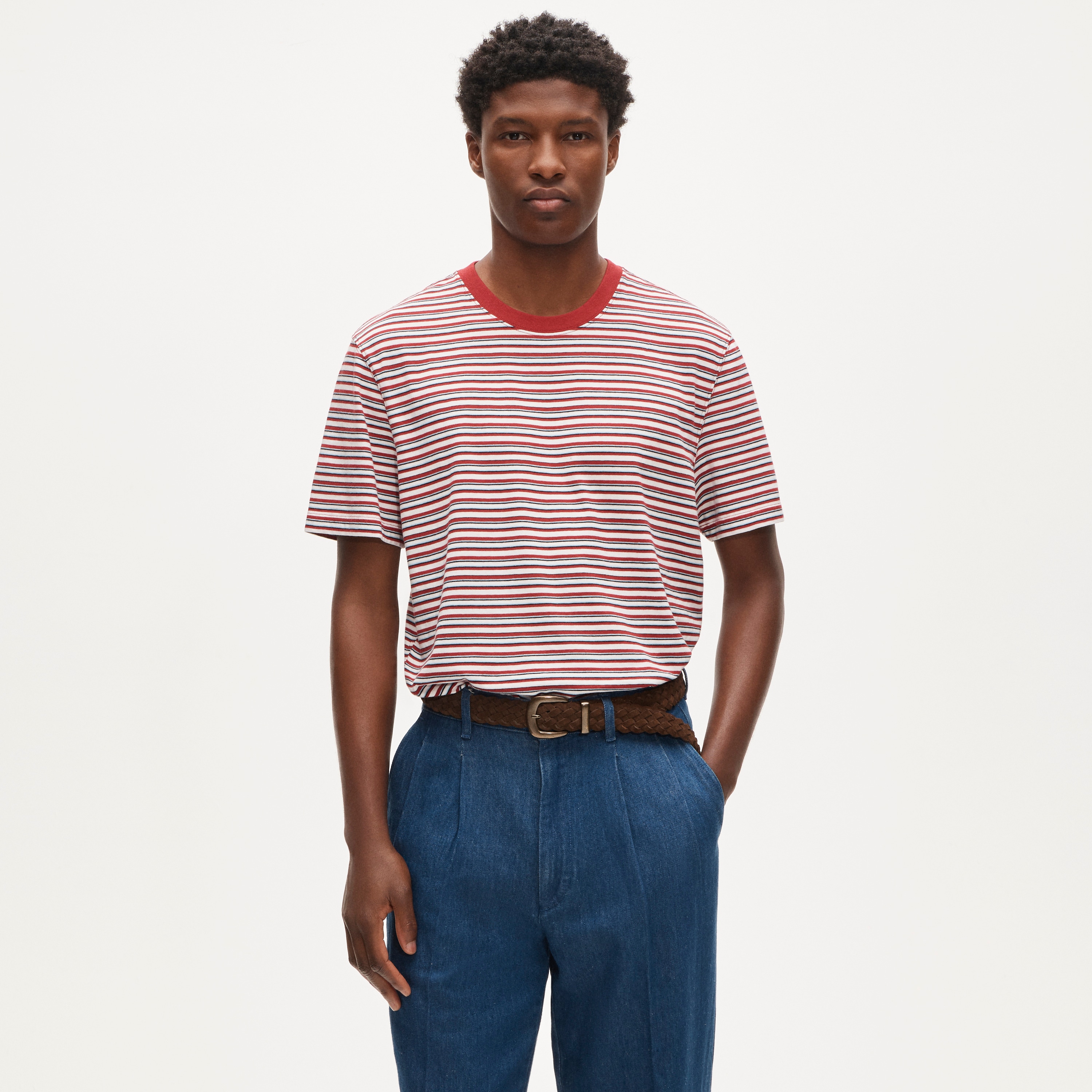 Vintage-wash cotton T-shirt in stripe