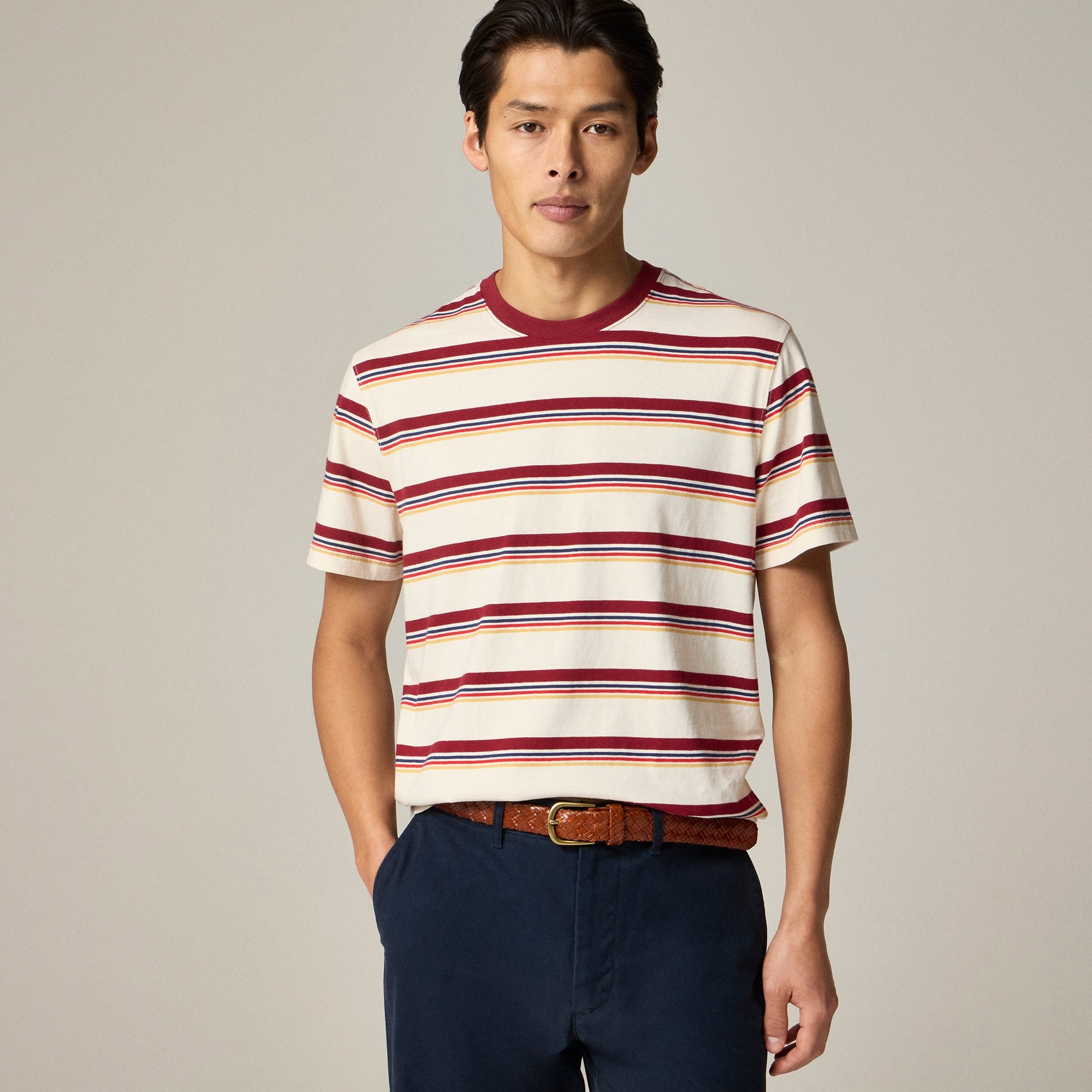 mens Vintage-wash cotton T-shirt in stripe