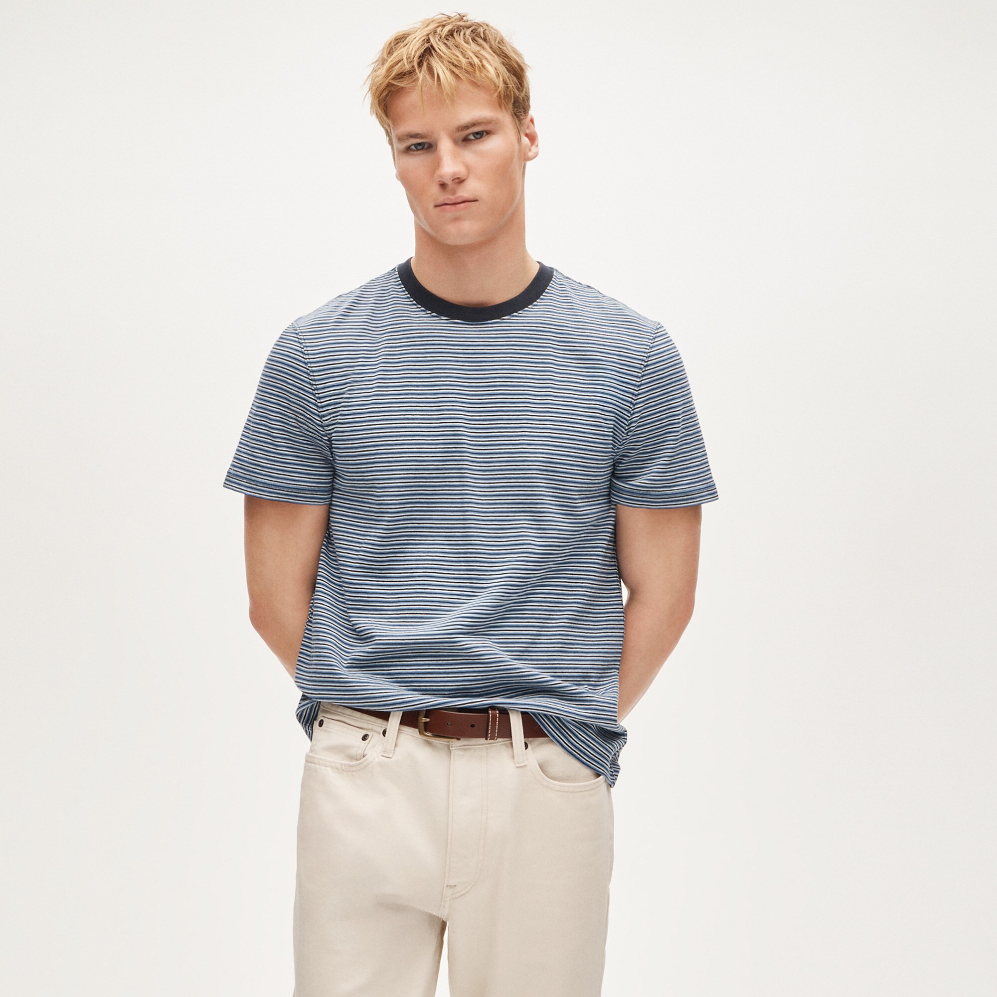 Vintage-wash cotton T-shirt in stripe