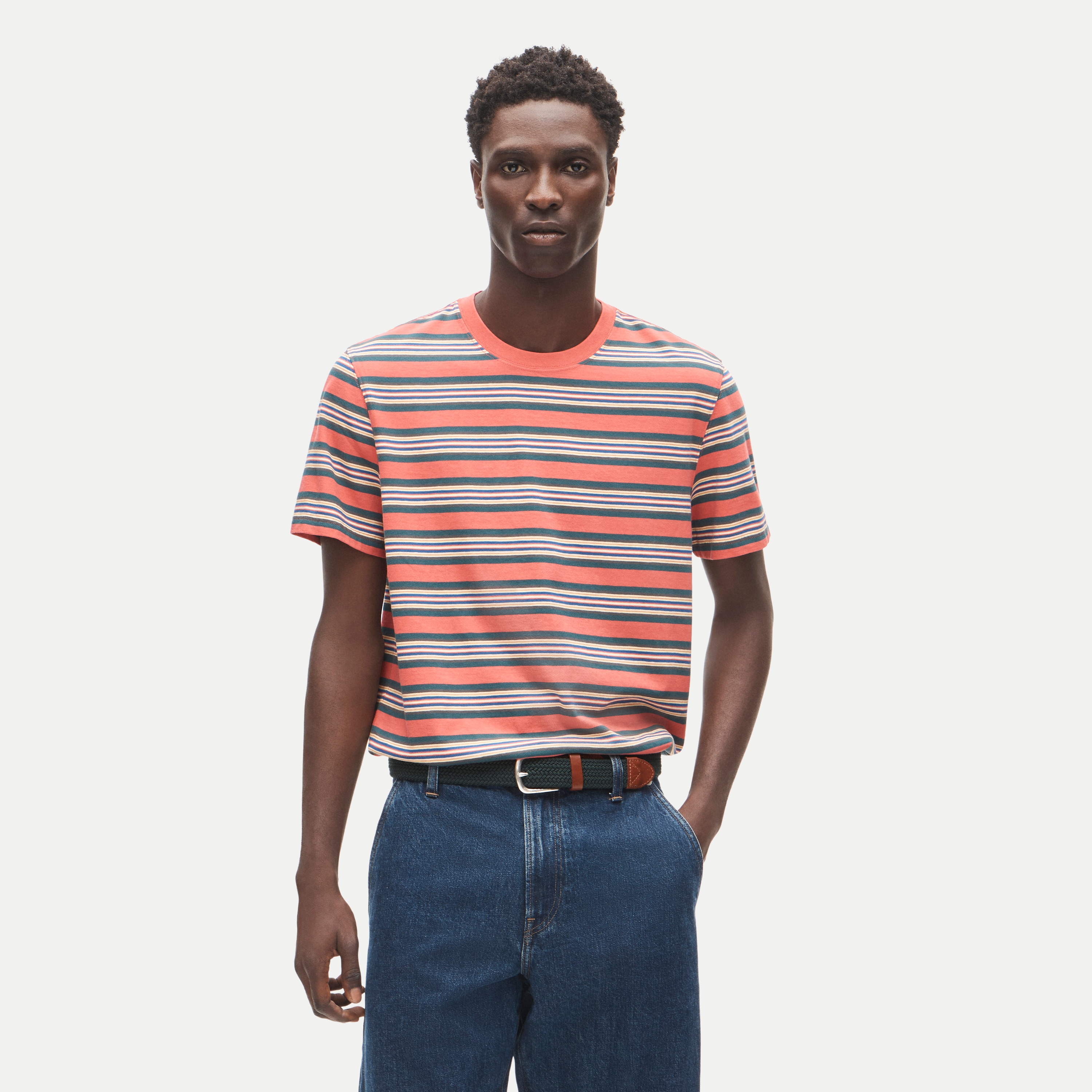 Vintage-wash cotton T-shirt in stripe