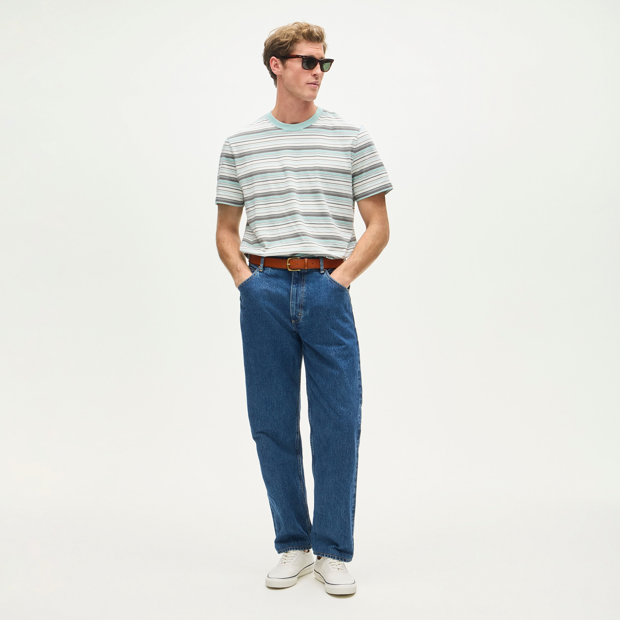 Vintage-wash cotton T-shirt in stripe
