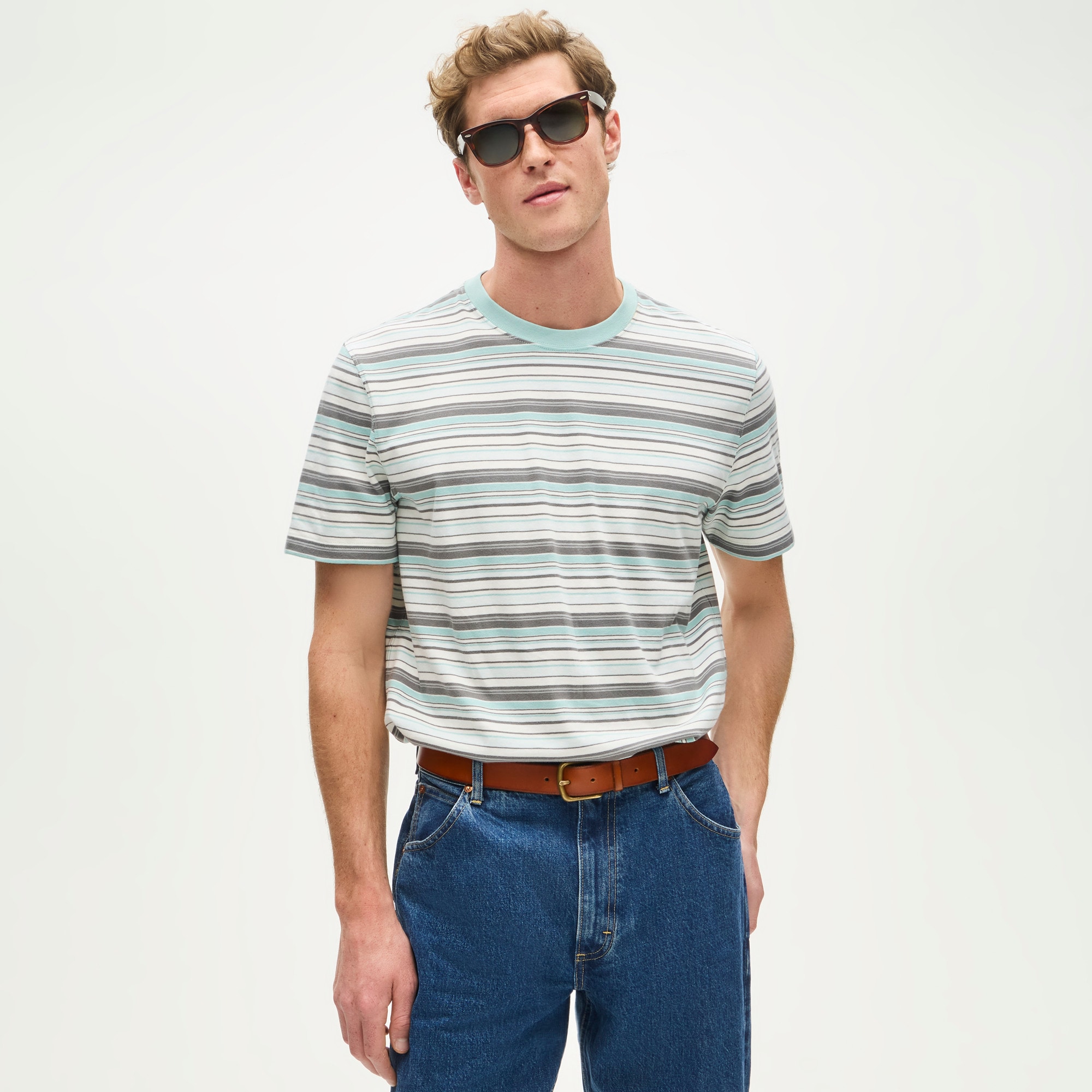 Vintage-wash cotton T-shirt in stripe