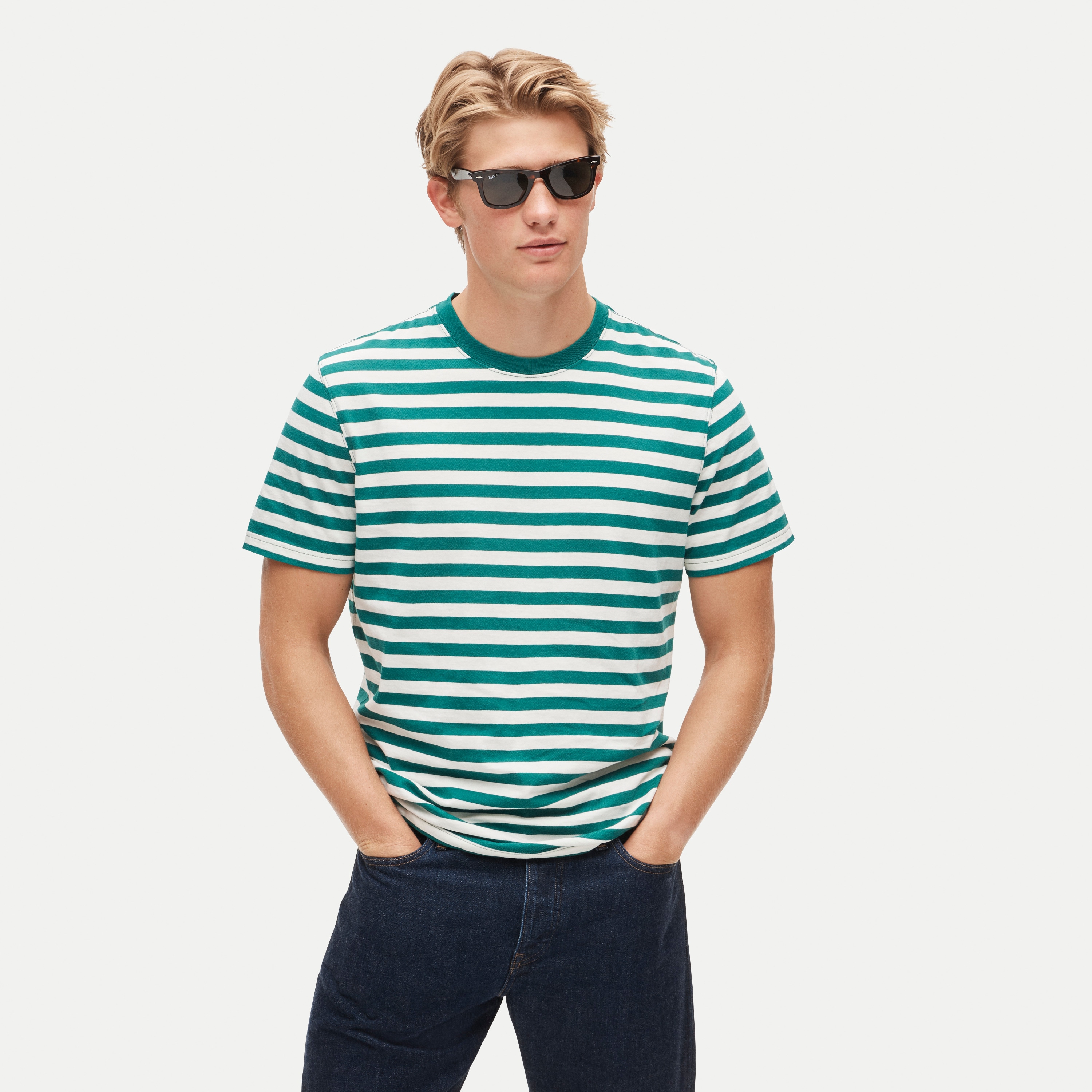 Vintage-wash cotton T-shirt in stripe
