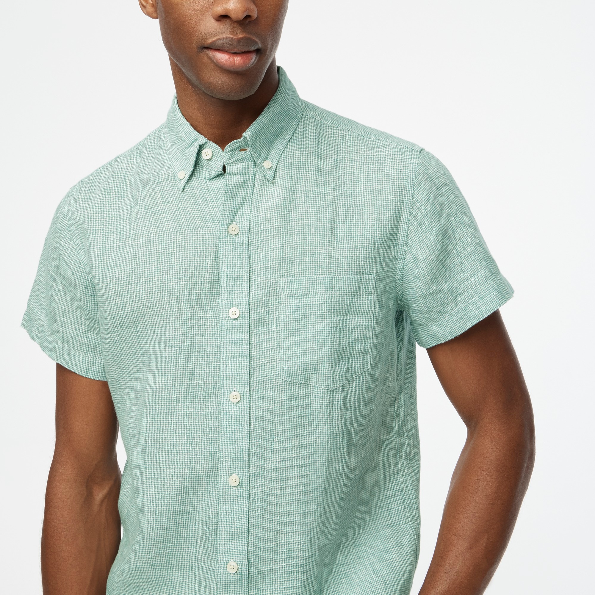  Short-sleeve slim linen-blend shirt