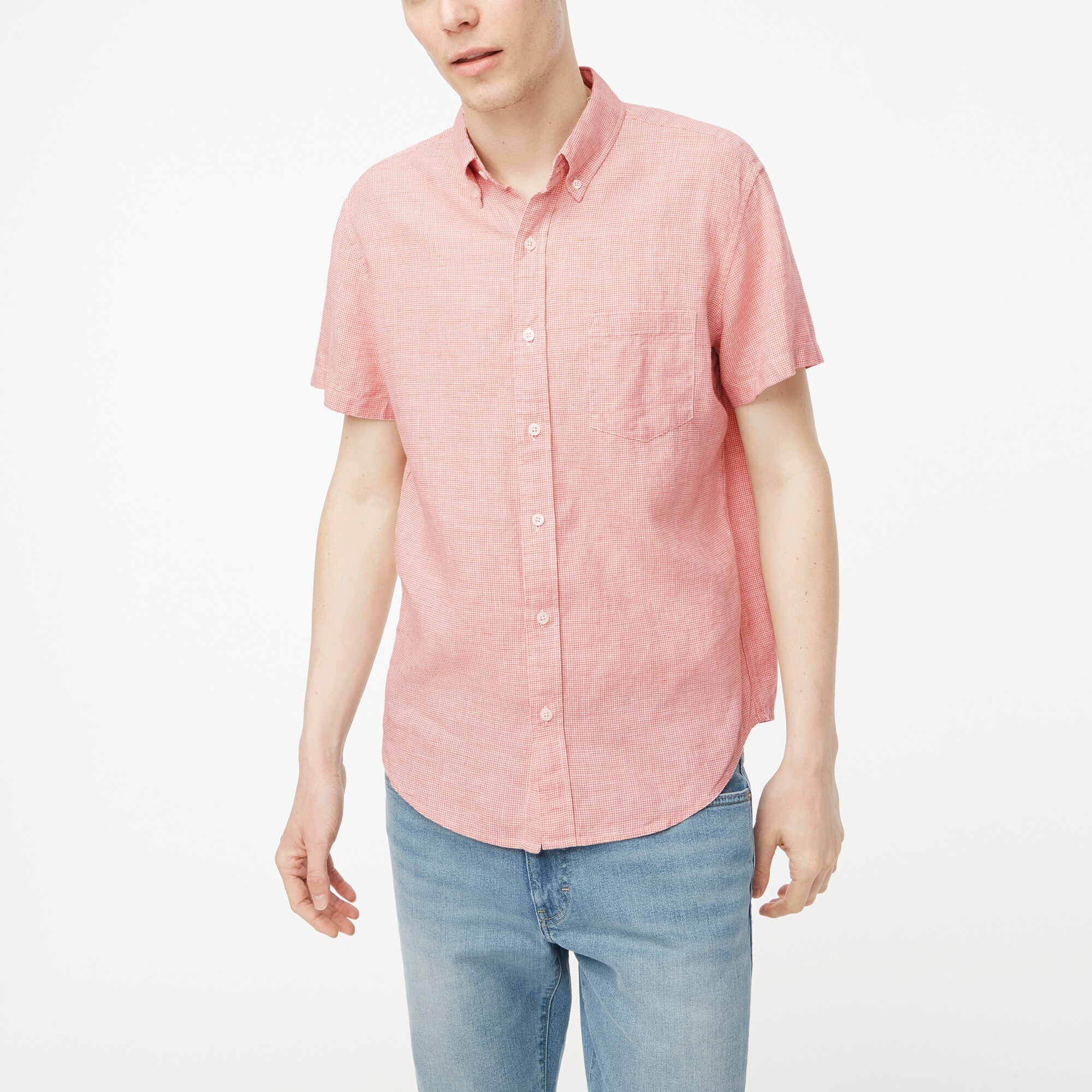 Short-sleeve linen-blend shirt
