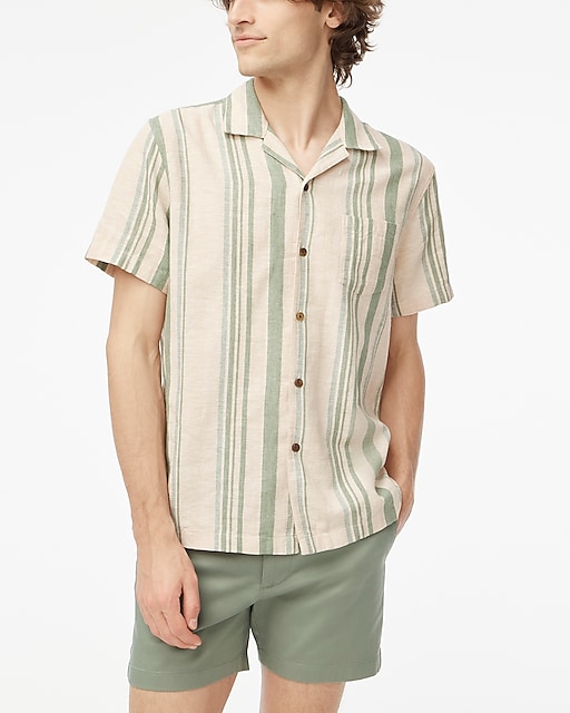 mens Short-sleeve textured striped camp shirt