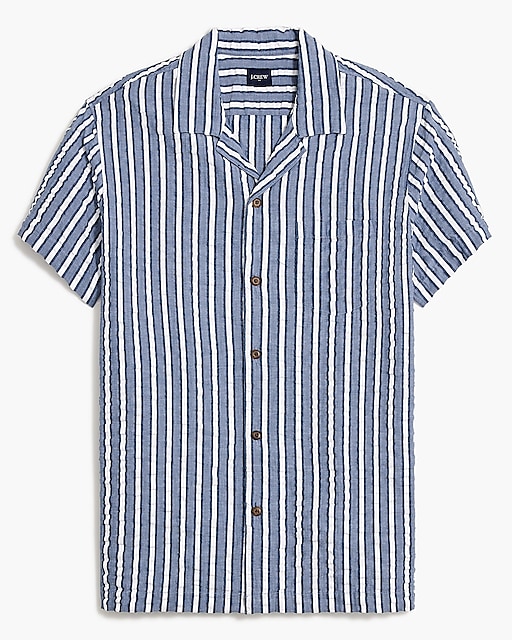 mens Short-sleeve seersucker striped camp shirt