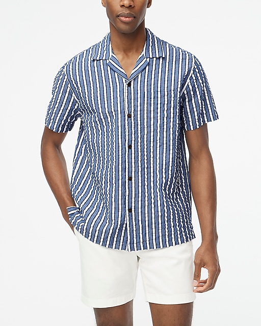 mens Short-sleeve seersucker striped camp shirt