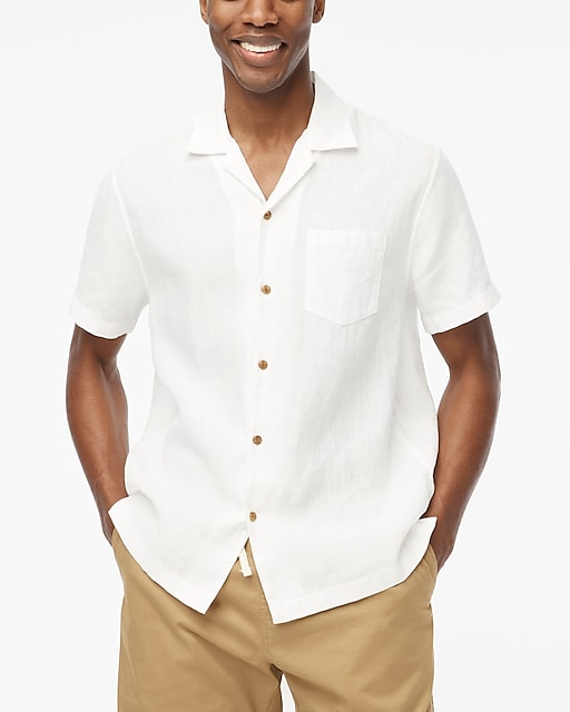  Short-sleeve linen-blend camp shirt