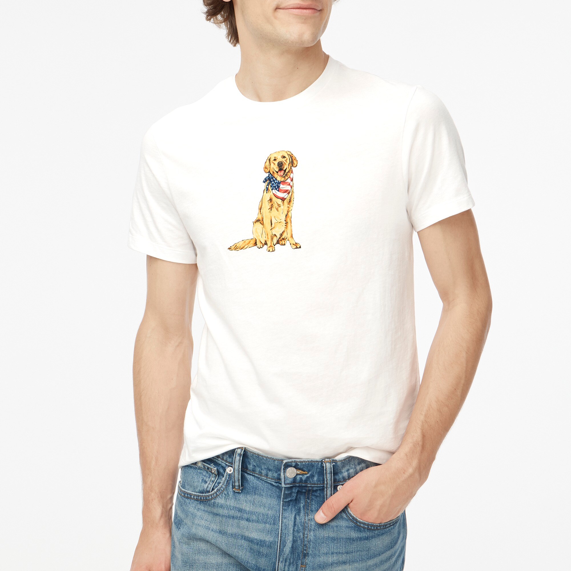 mens Dog with patriotic scarf graphic tee