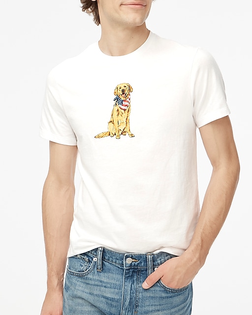 mens Dog with patriotic scarf graphic tee